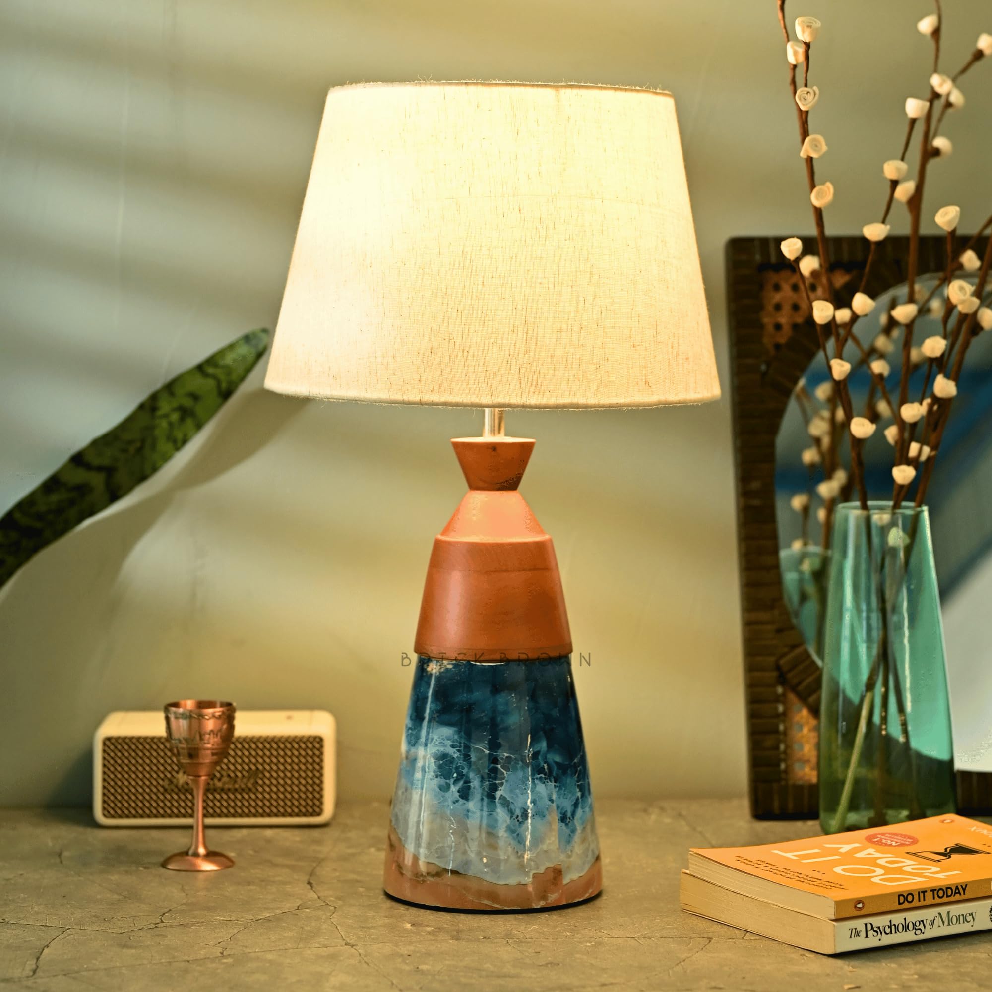 Brick Brown ® Premium Wooden Aqua Lamp with Shade & Bulb - Modern Home Decor Lighting for Bedroom, Living Room, Study Room - Perfect Nightstand Lamp for Bedside Table, Reading Nook & Cozy Ambiance