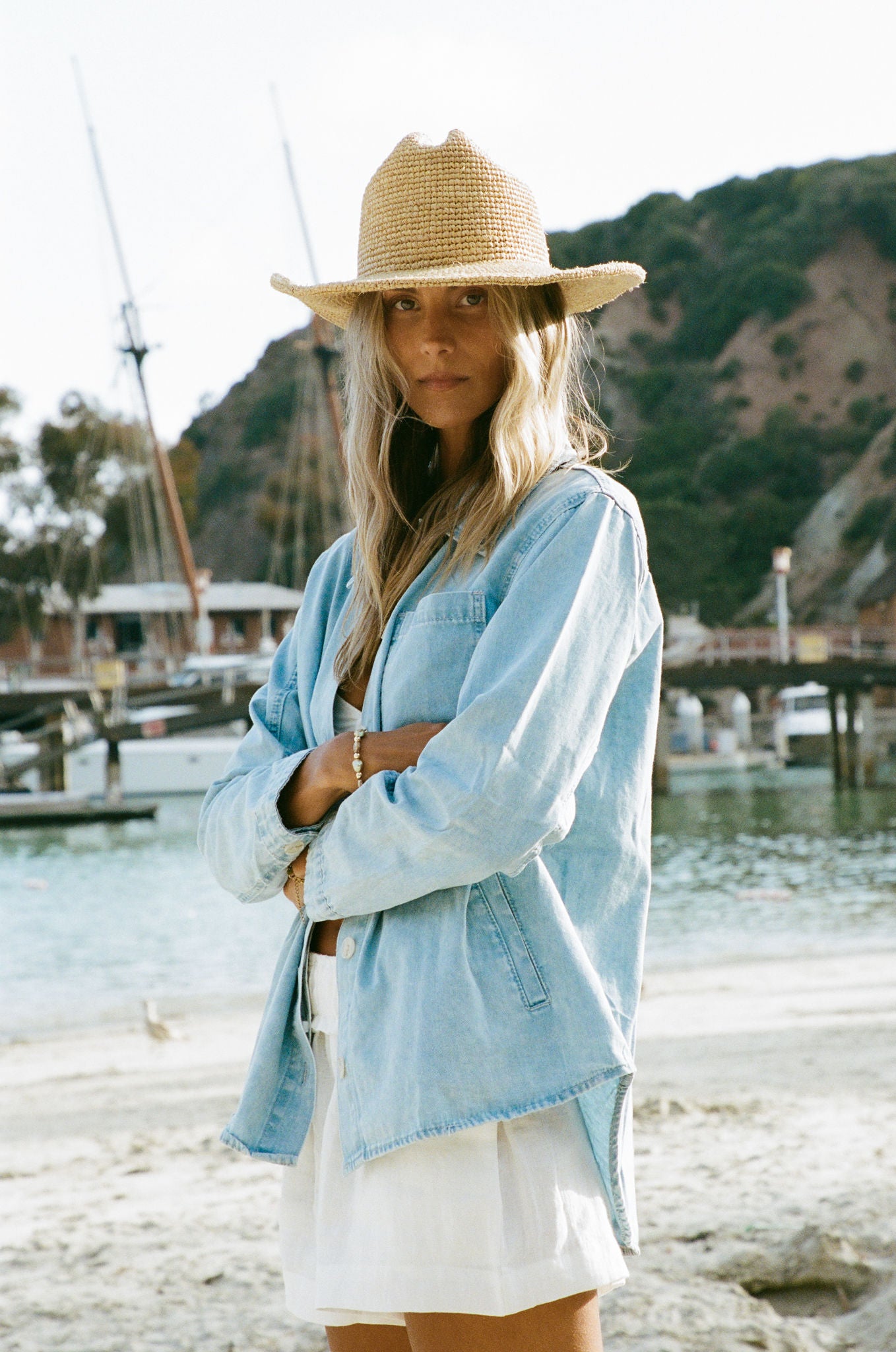 Seaside Denim Button-Up Shirt for Women - Casual & Stylish Summer Beachwear | Perfect for Vacations, Outings & Everyday Wear