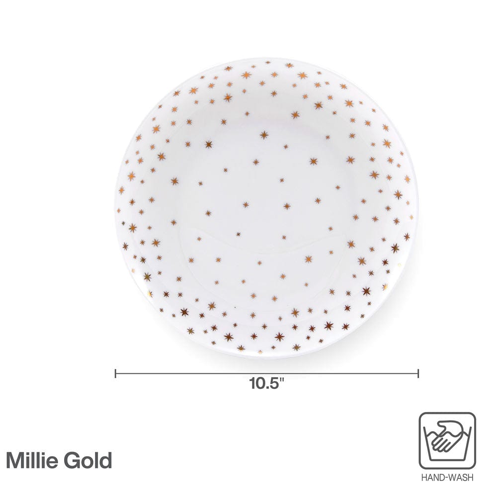 Millie Gold 10.5 Inch Dinner Plates - Set of 4 Elegant Porcelain Plates for Formal Dining, Wedding Registry & Holiday Entertaining
