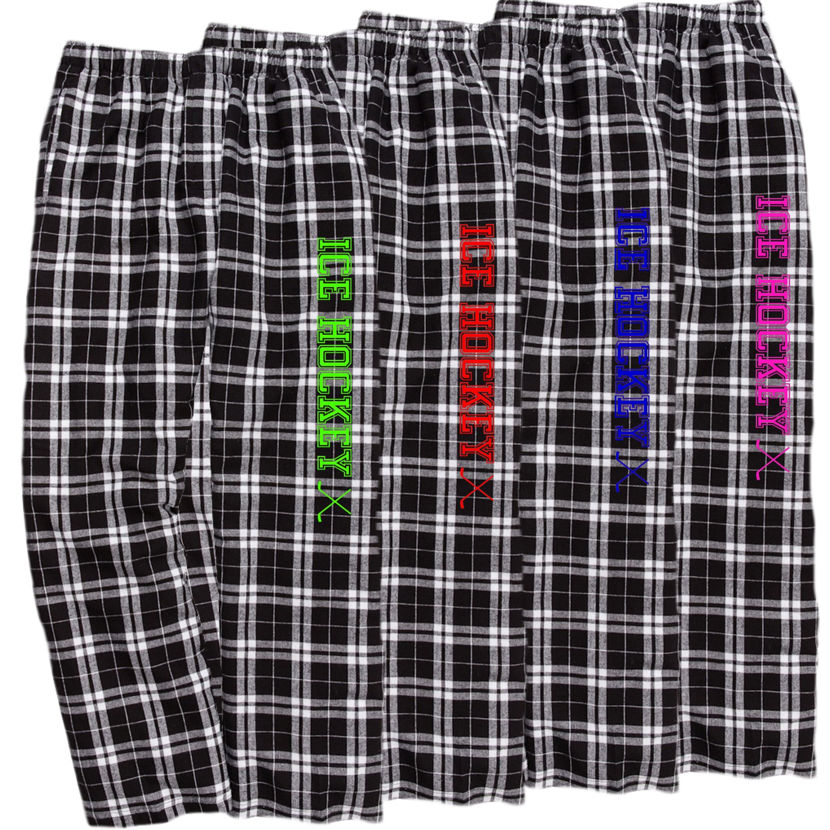 Men's Black & White Ice Hockey Lounge Flannel Pants with Pockets - Warm & Comfortable Winter Sleepwear & Casual Loungewear