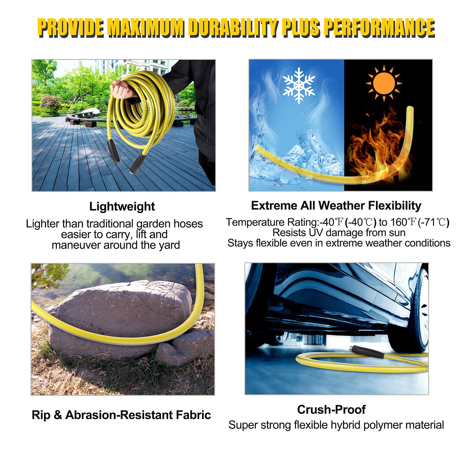 100 ft Heavy Duty Garden Hose with 9-Way Spray Nozzle - Flexible 4-Layer Hybrid Design, 3/4