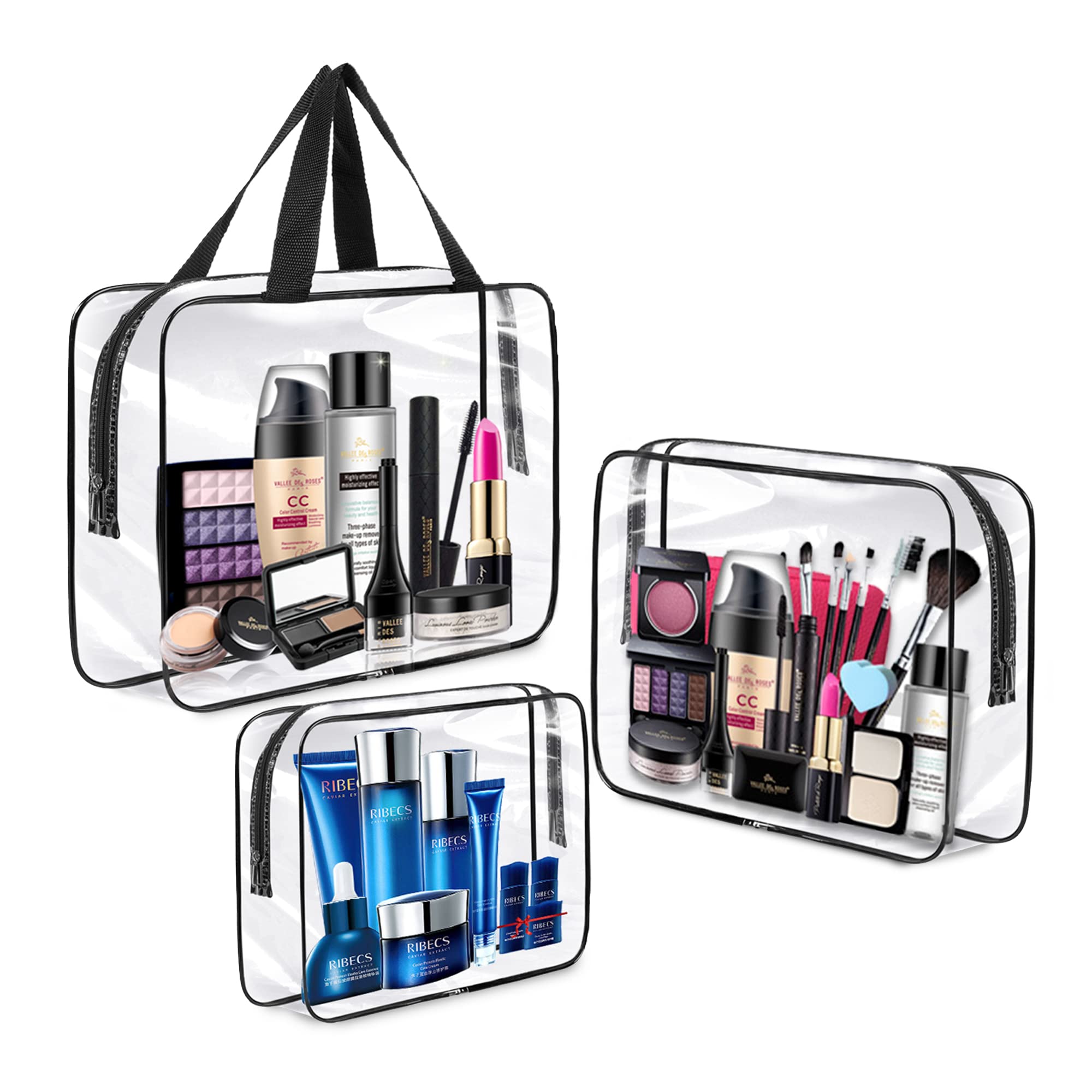 Albert Austin 3-Piece Clear PVC Travel Toiletry Bags Set - TSA Approved Waterproof Cosmetic & Makeup Organizer with Zipper for Men & Women - Perfect for Business Trips, Vacations & Air Travel