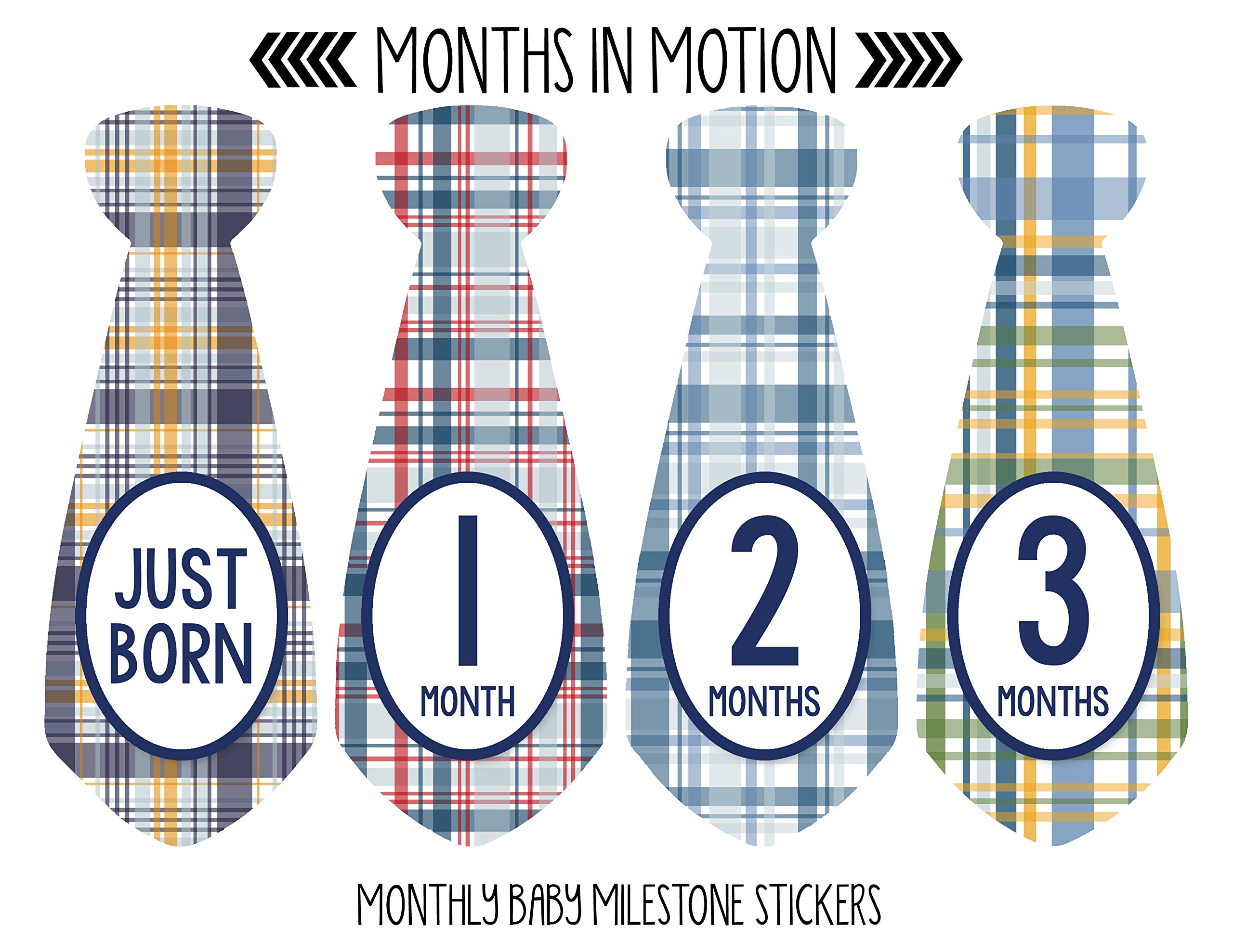 Baby Monthly Milestone Necktie Stickers - Newborn Boy Photo Props - Set of 20 Adhesive Month Stickers for Baby's First Year - Perfect for Monthly Photos, Scrapbooking & Memory Keepsakes