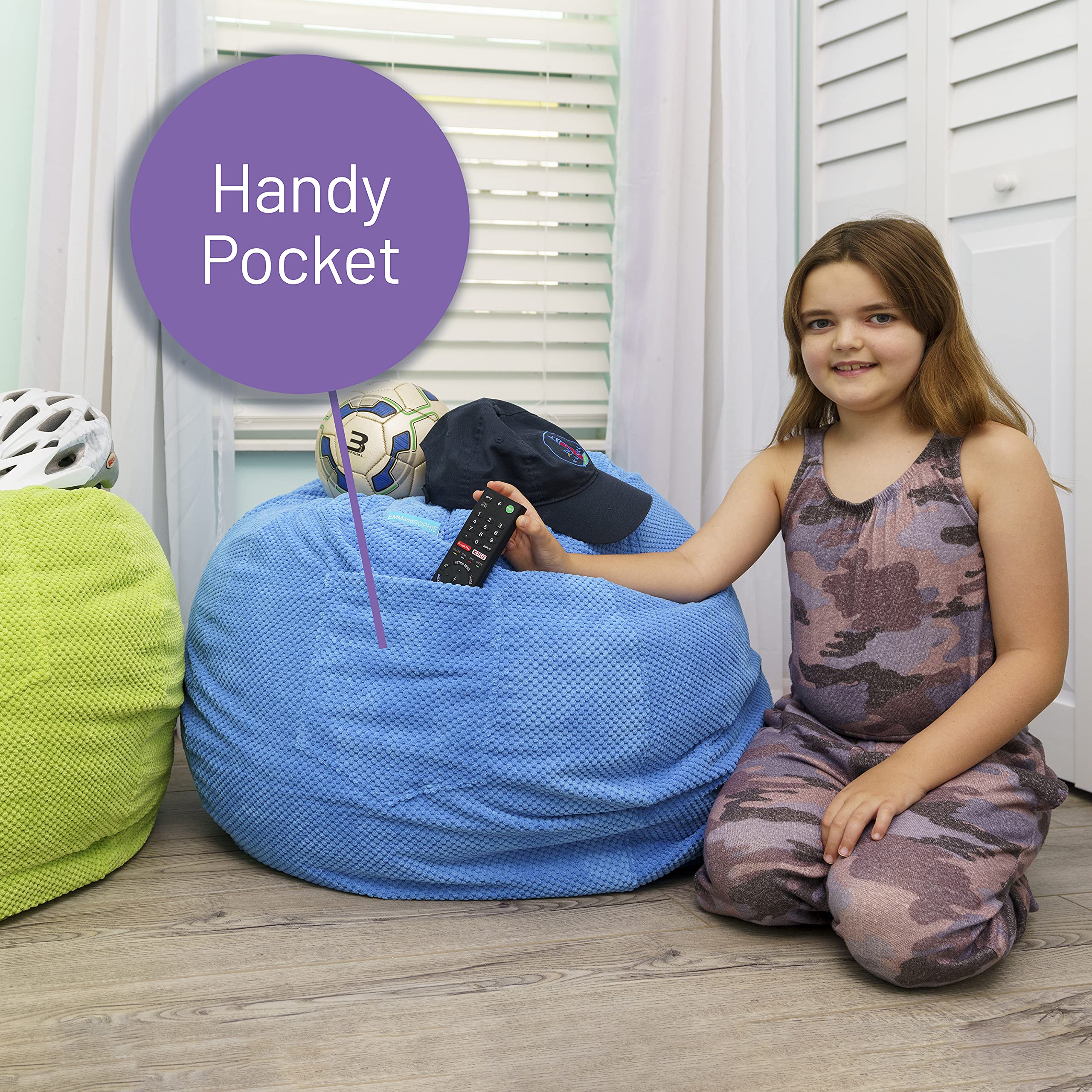 EMMandSOPHIE Kids Bean Bag Chair - Soft Toddler Bean Bag with Stuffed Animal Storage - Comfortable Children's Lounge Chair for Playroom, Bedroom & Reading Nook - Washable Cover & Durable Design