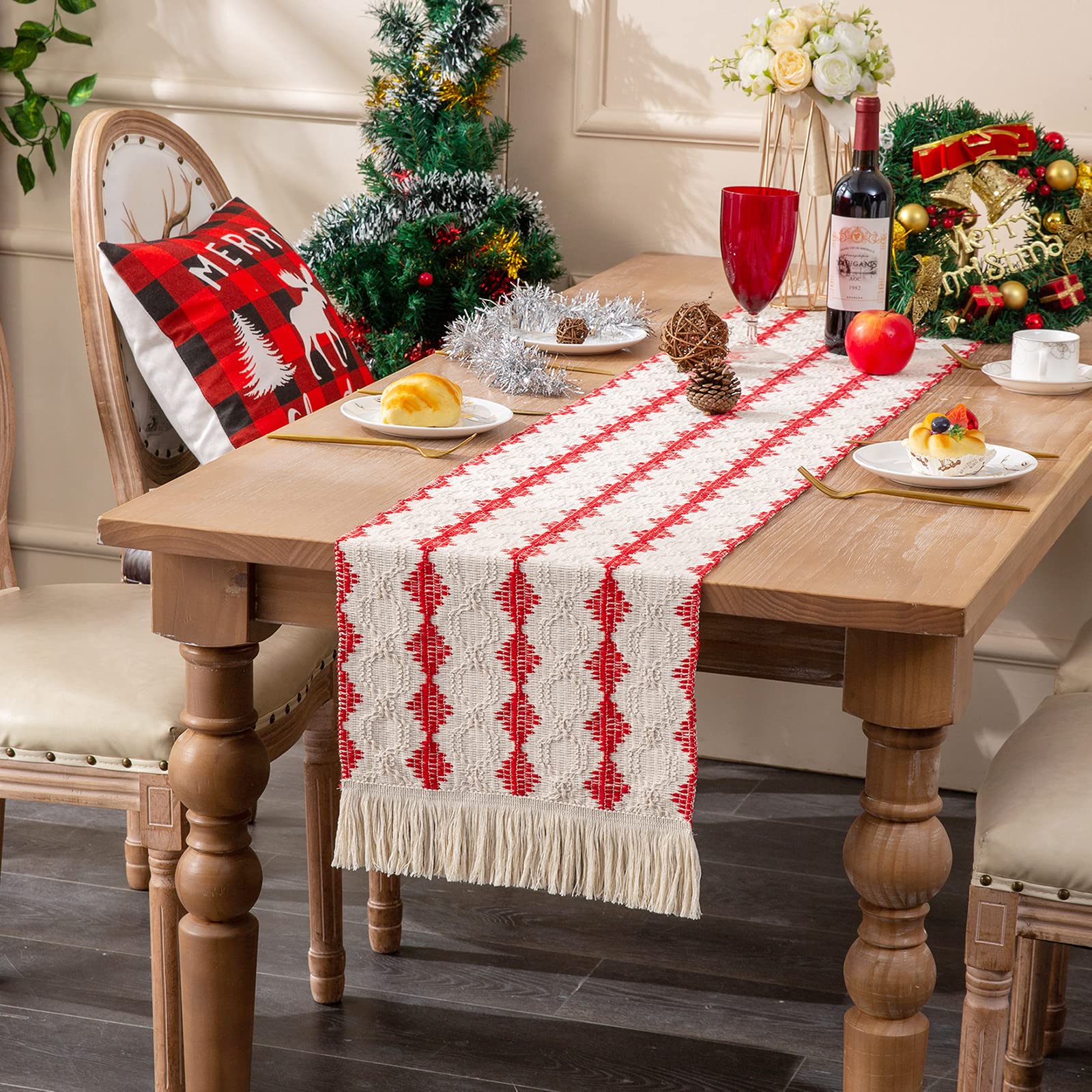 72 Inch Red Burlap Table Runner for Christmas Decor - Rustic Farmhouse & Boho Style Table Cover for Holiday, Wedding, Party, Kitchen & Dining Room - Perfect for Festive Gatherings & Cozy Home Decor