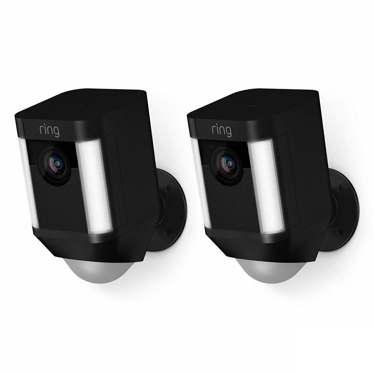 Outdoor Ring Spotlight Surveillance Camera - Wireless Battery Powered, 1080p HD Video, Black (2-Pack) - Ideal for Home Security, Backyard Monitoring & Nighttime Surveillance