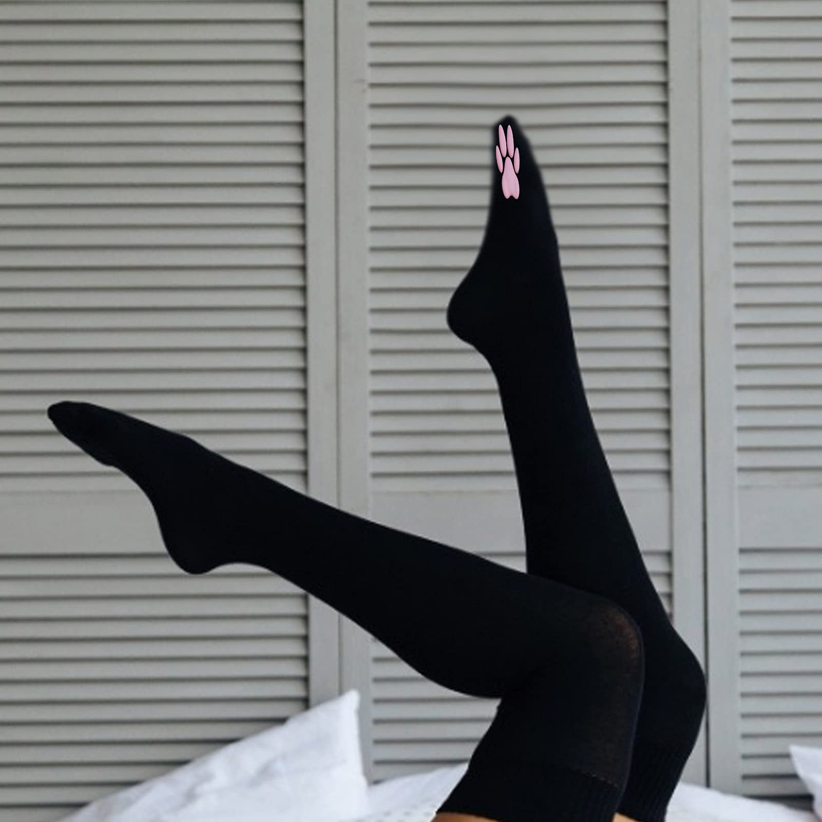Shuangmu 1 Pair Knee High Cat Paw Socks - Cute Novelty Stockings with Kitten Claw Design for Women & Girls (Black) | Perfect for Lolita Cosplay, Anime Costumes & Casual Wear