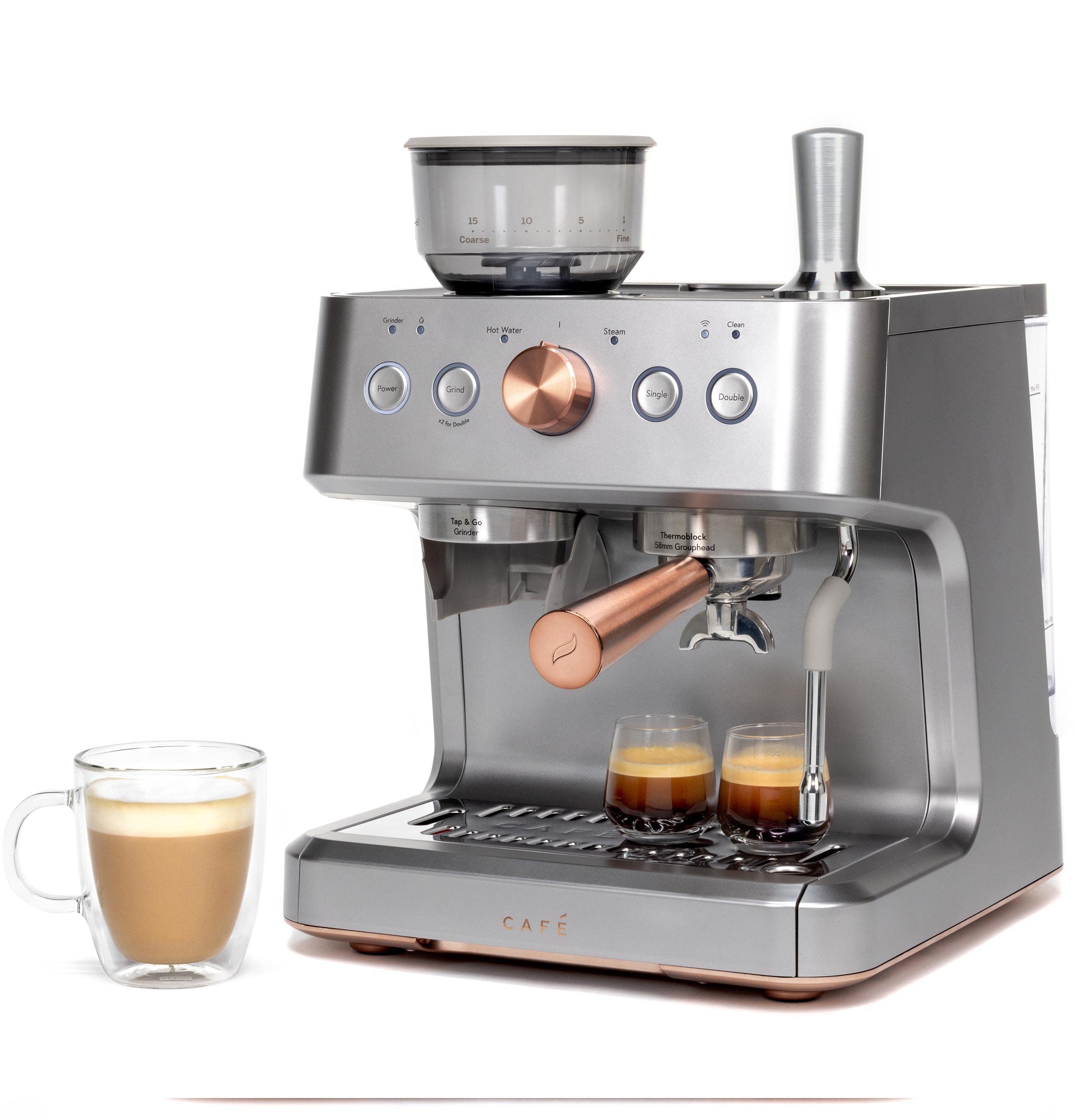 Premium Semi-Automatic Espresso Machine with Milk Frother - WiFi Connected Smart Coffee Maker | Built-In Grinder, 15-Bar Pressure & 95oz Water Tank | Stainless Steel (Renewed) | Perfect for Home Baristas & Coffee Lovers