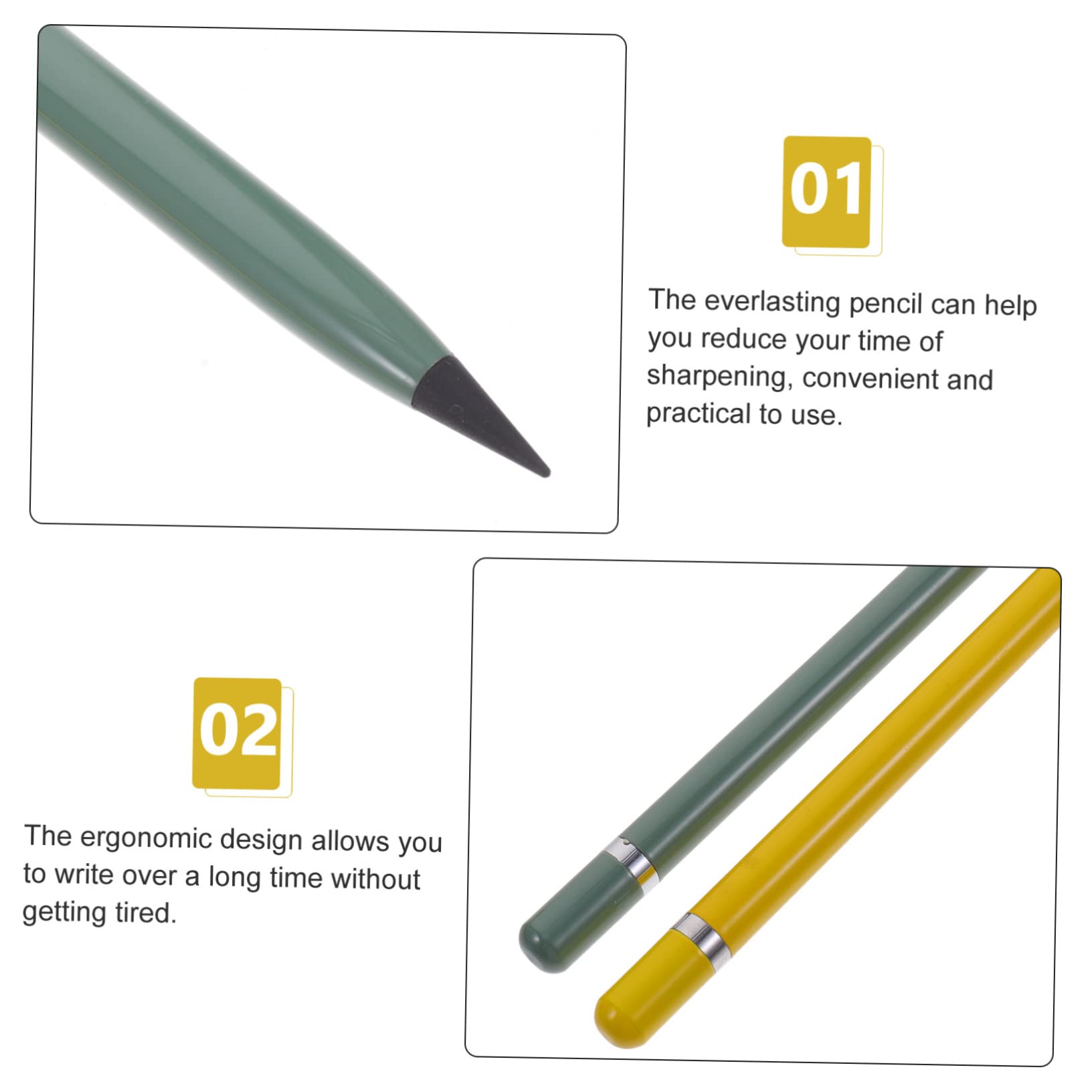 SEWACC 2-Pack Metal Inkless Pencils - Everlasting No-Sharpening Writing & Drawing Pencils for Artists, Students & Office Use - Perfect for Sketching, Note-Taking & Everyday Writing
