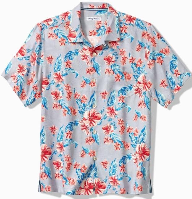 Tommy Bahama Men's Cape Hibiscus Silk Camp Shirt - Lightweight Hawaiian Style Button Down for Summer Beach Vacation & Casual Wear