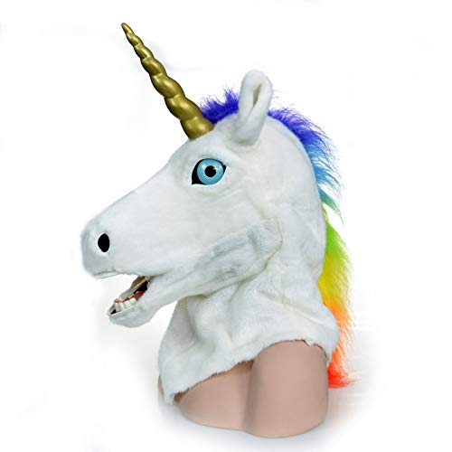 SHENGUS Unicorn Mask for Halloween Party - Moving Mouth Animal Simulation Mask, White - Perfect for Costume Parties, Carnival, Cosplay & Themed Events