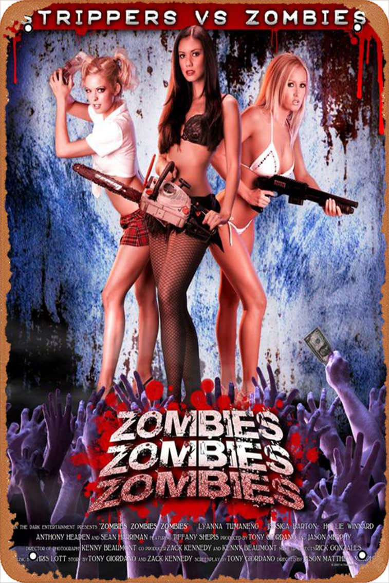 Vintage Metal Zombie Movie Poster Wall Art - 8x12 Inch Tin Sign for Home Bar, Man Cave & Game Room Decor | Strippers vs Zombies 2008 Film Memorabilia