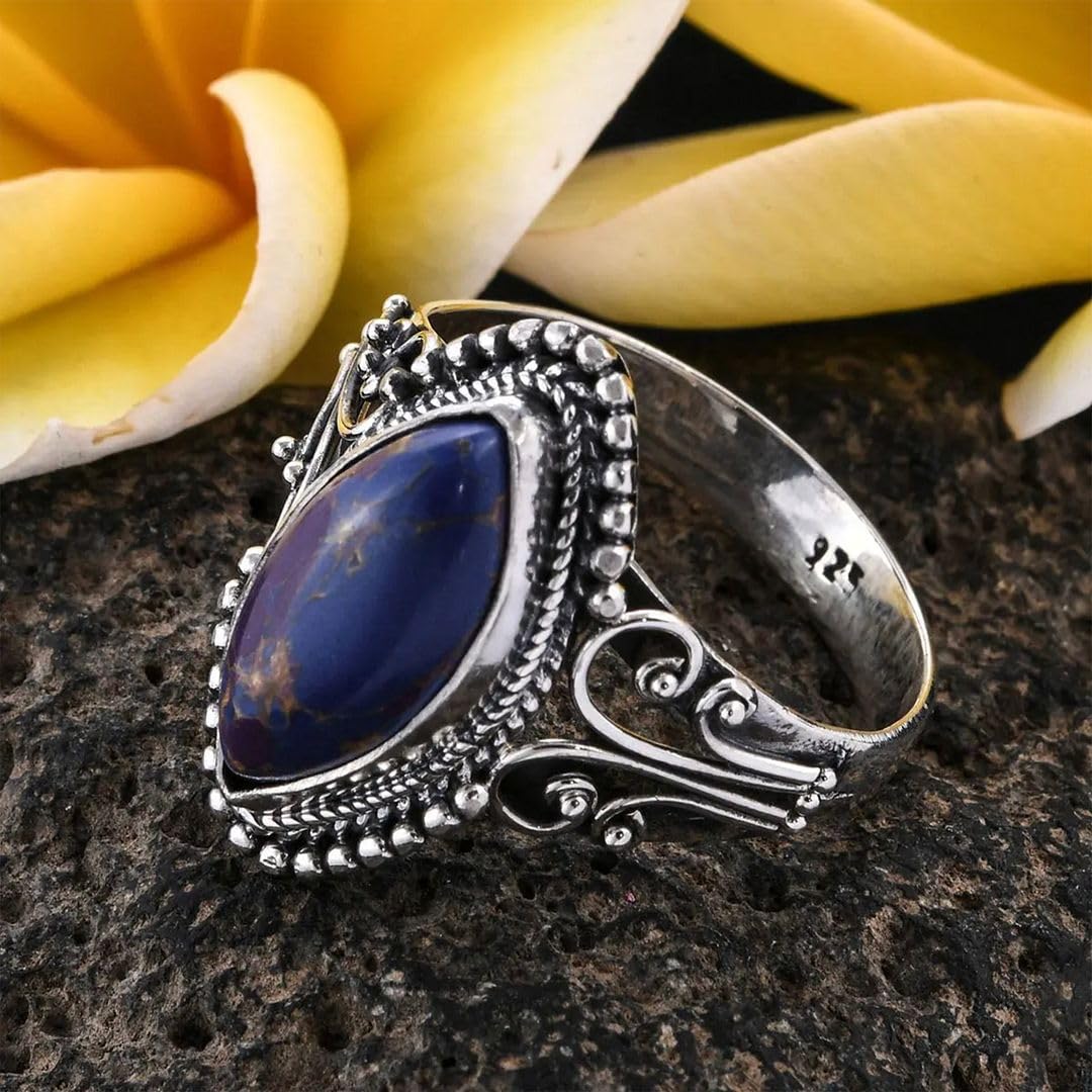 925 Sterling Silver Turquoise Ring for Women - Purple Blue Boho Western Jewelry, Promise Ring for Her, Anniversary & Birthday Gift - Perfect for Casual Wear, Parties & Special Occasions
