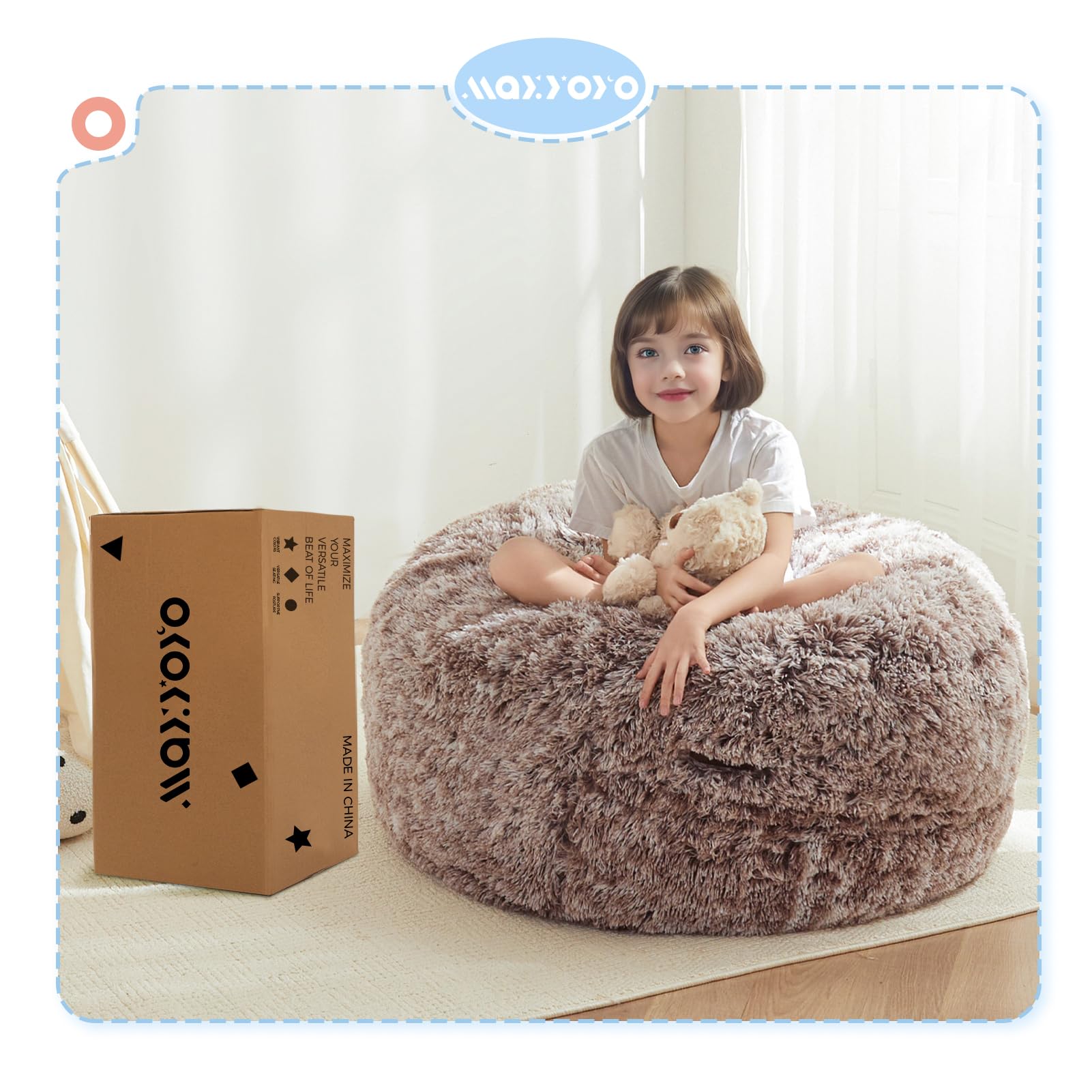 MAXYOYO Kids Bean Bag Chair Bed - Convertible Plush Bean Bag Chair to Floor Mattress, Soft & Comfortable for Boys Girls (Coffee Brown) - Perfect for Playroom, Bedroom, Reading Nook & Lounge Areas