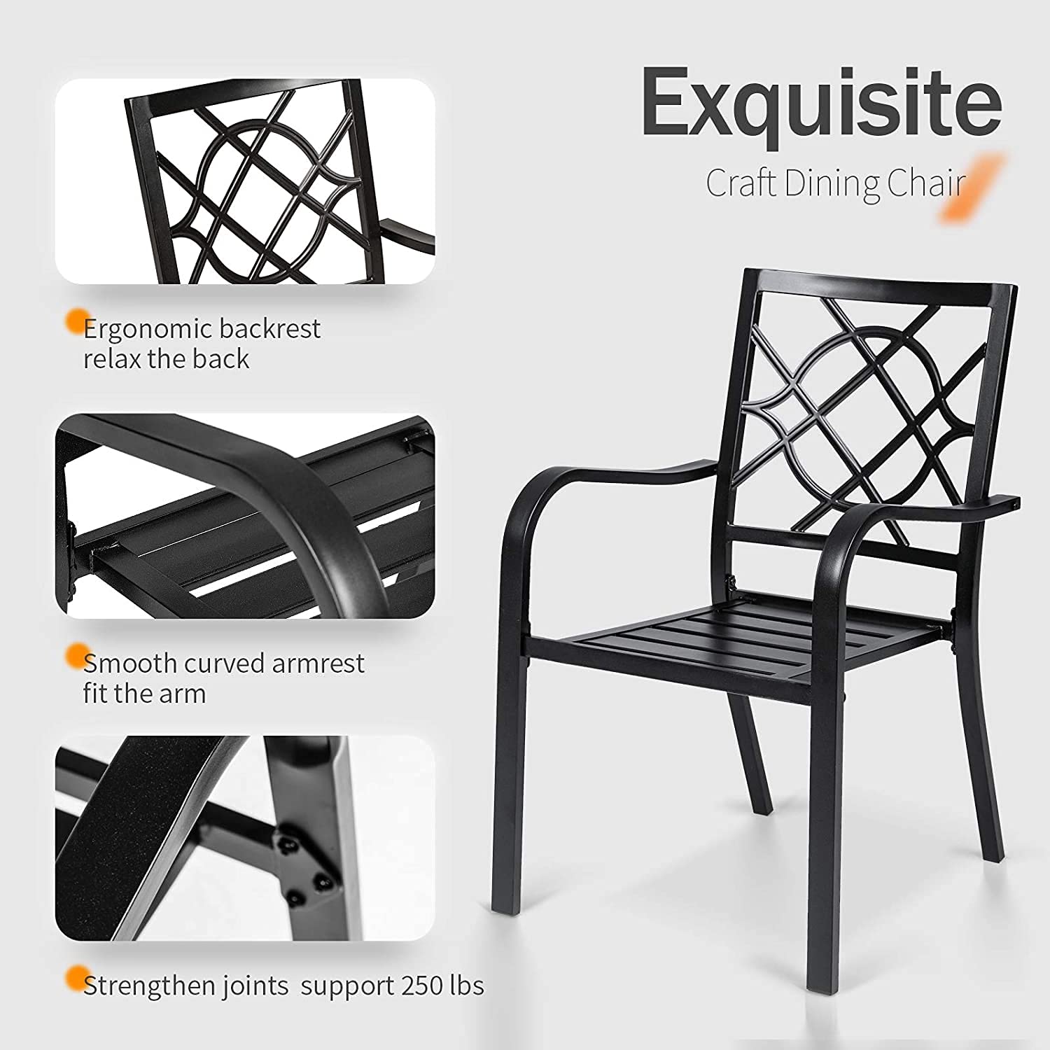 Oakcloud 5-Piece Outdoor Dining Set - Black Metal Patio Furniture with 4 Stackable Chairs & Square Table (Umbrella Hole Included) - Perfect for Backyard, Garden, Poolside & BBQ Gatherings