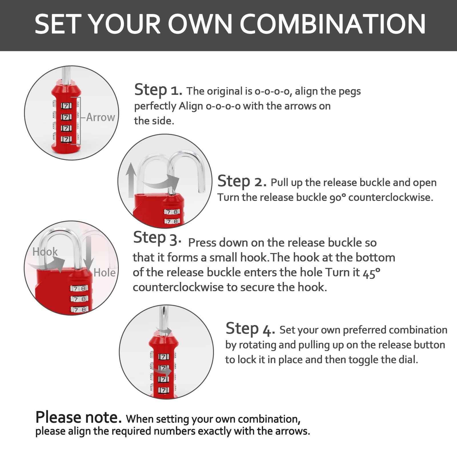 Vervida 2-Pack Heavy Duty 4-Digit Resettable Combination Padlock - Secure Gym Lockers, School Lockers, Sports Equipment, Fences, Toolboxes & Storage Hasps (Red) - Ideal for Outdoor, Travel & Home Security Use