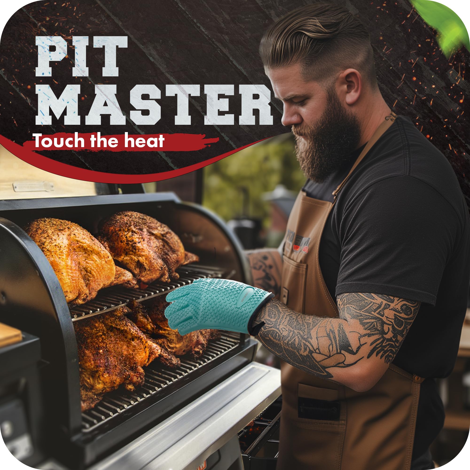 KITCHEN PERFECTION XL Heat Resistant Silicone BBQ Gloves - 1472°F Extreme Heat Protection for Grilling, Smoking & Frying | Waterproof Oven Mitts for Cooking, Baking & Outdoor BBQ | Premium Grill Accessories with 3 Free Bonuses - Perfect for Backyard BBQs, Camping & Kitchen Safety