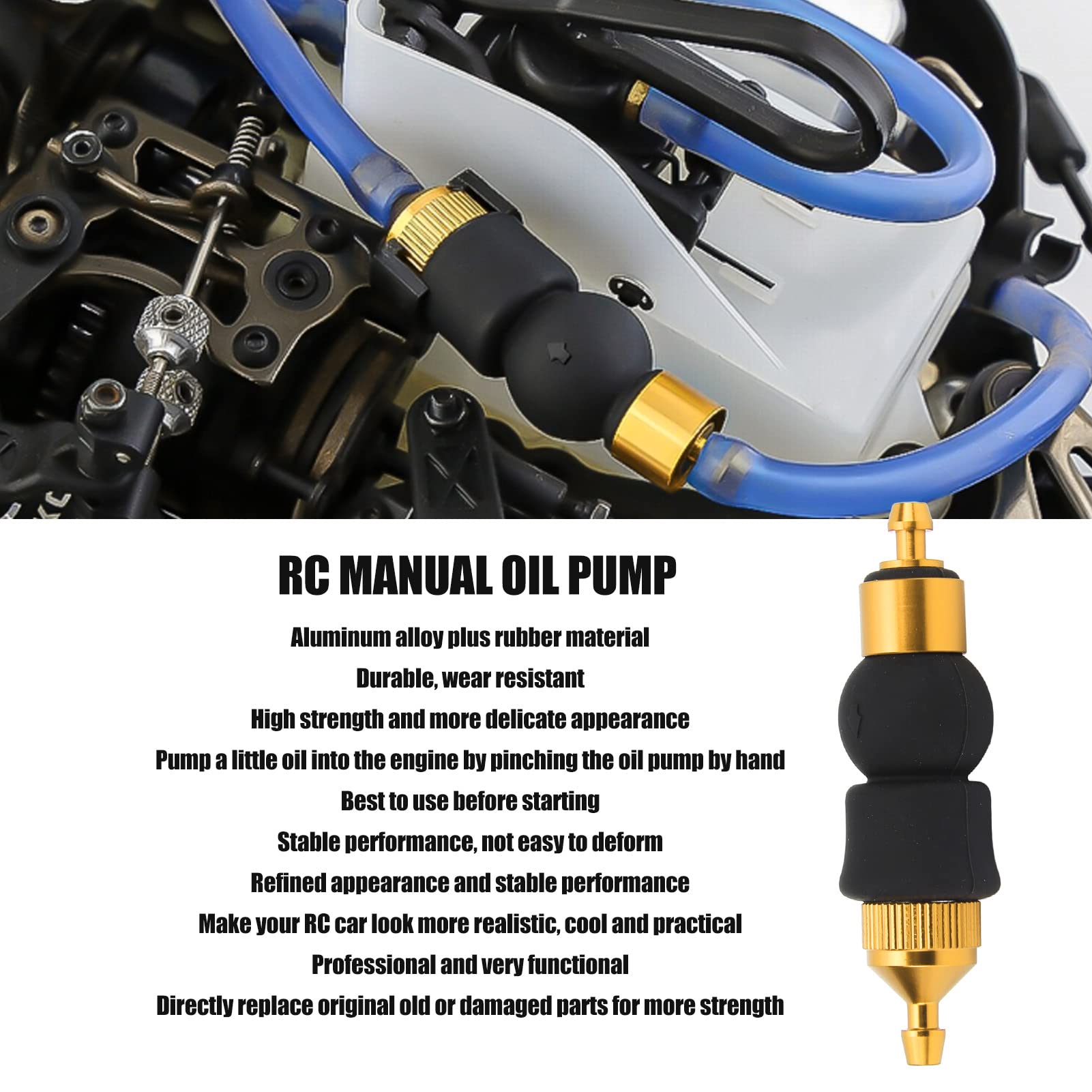 Universal Manual Oil Pump for 1/8 1/10 Scale RC Cars - Portable RC Engine Oil Extractor Tool for Off-Road Models (Gold) - Perfect for RC Car Maintenance & Engine Oil Changes
