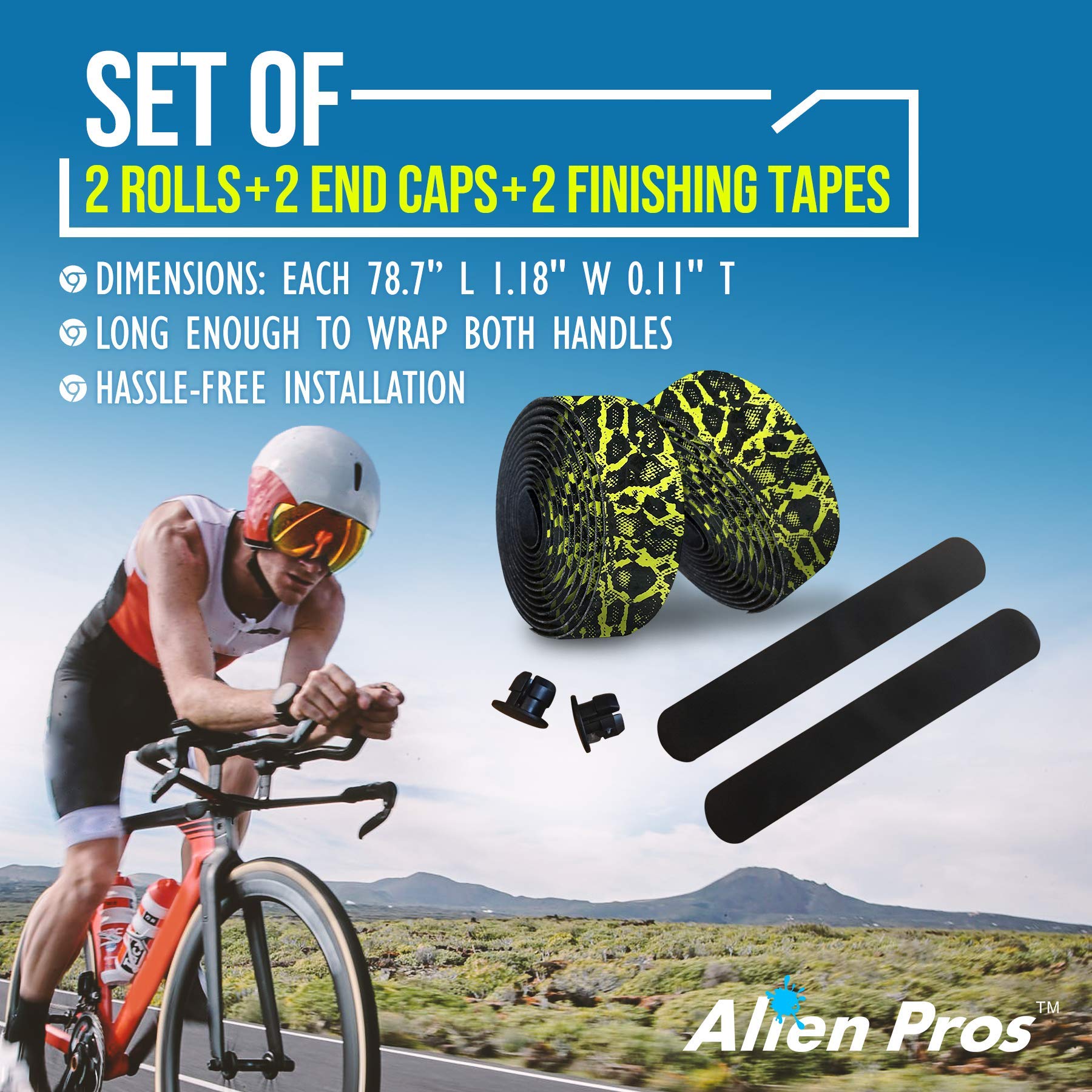 ALIEN PROS Bike Handlebar Tape - Premium PU Material (Set of 2) - Black, Red, White, Pink, Blue - Non-Slip Cycling Grip for Enhanced Comfort & Control - Perfect for Road Bikes, Mountain Bikes & Commuting