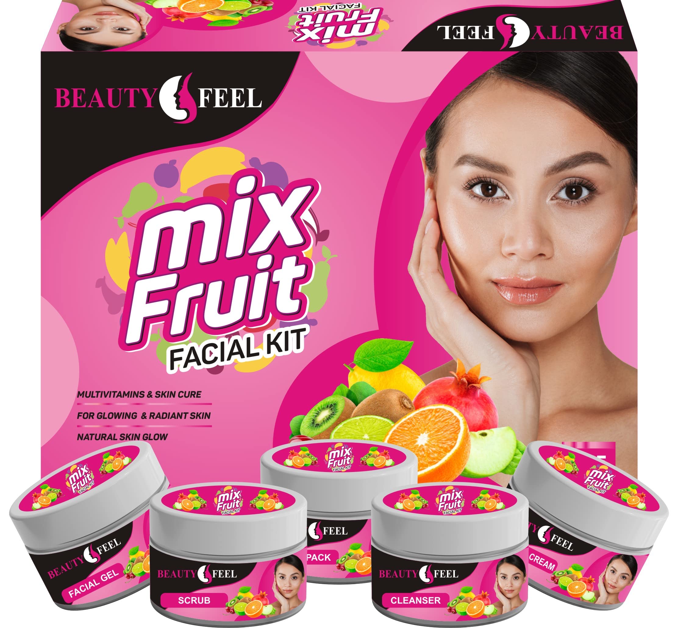 Professional Vitamin C Brightening Facial Kit with Mixed Fruit Extracts - 5 Piece Set (275g) for Glowing Skin | Perfect for Daily Skincare & Spa Treatments