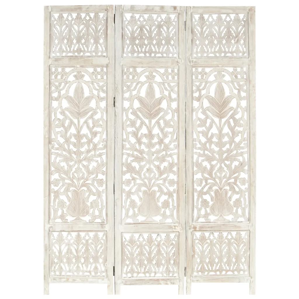 Hand Carved 3-Panel Room Divider Screen - 47.2