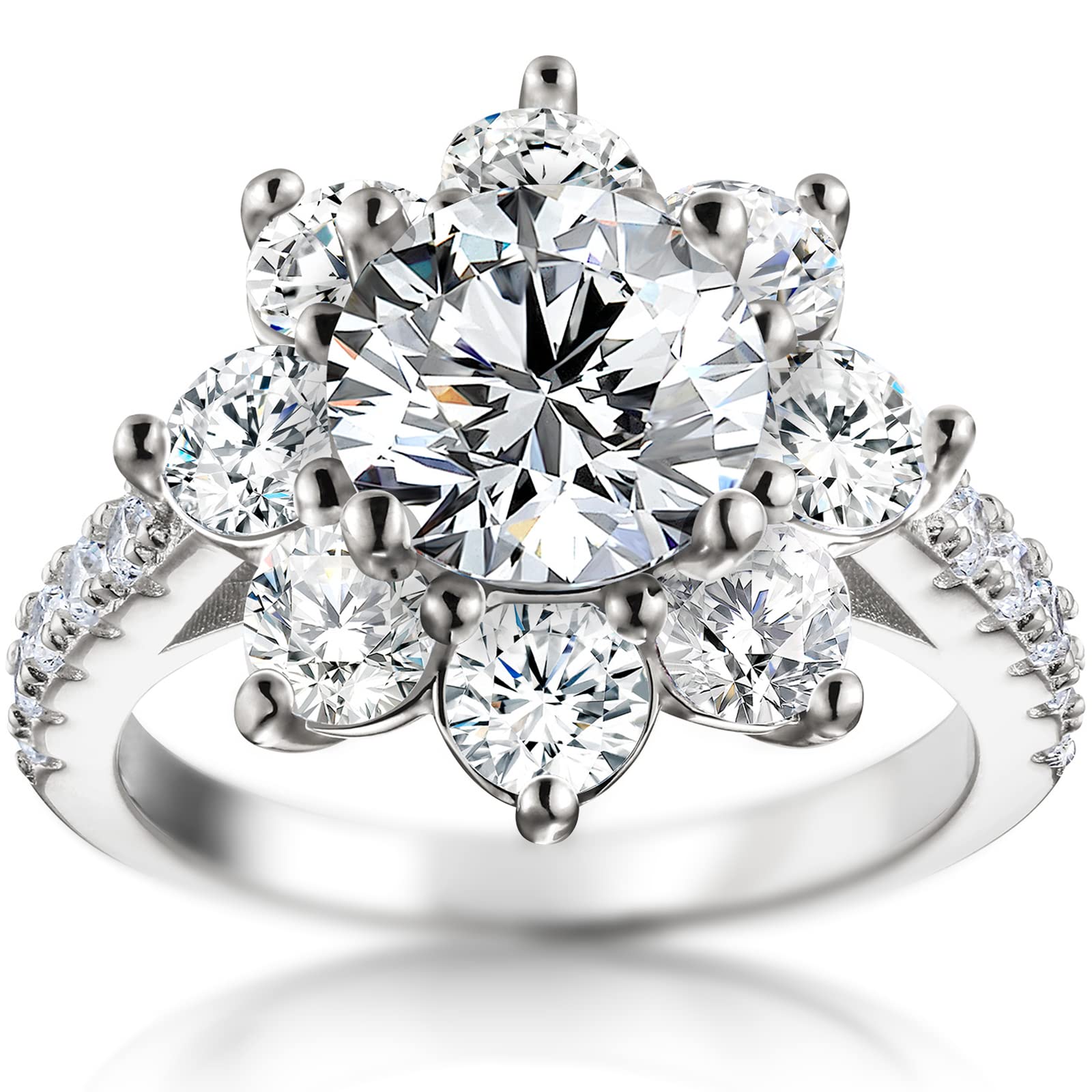 2 Carat Moissanite Engagement Ring for Women - 925 Sterling Silver Sunflower Wedding Band with Certificate | Anniversary Gift, Promise Ring, Bridal Jewelry for Her