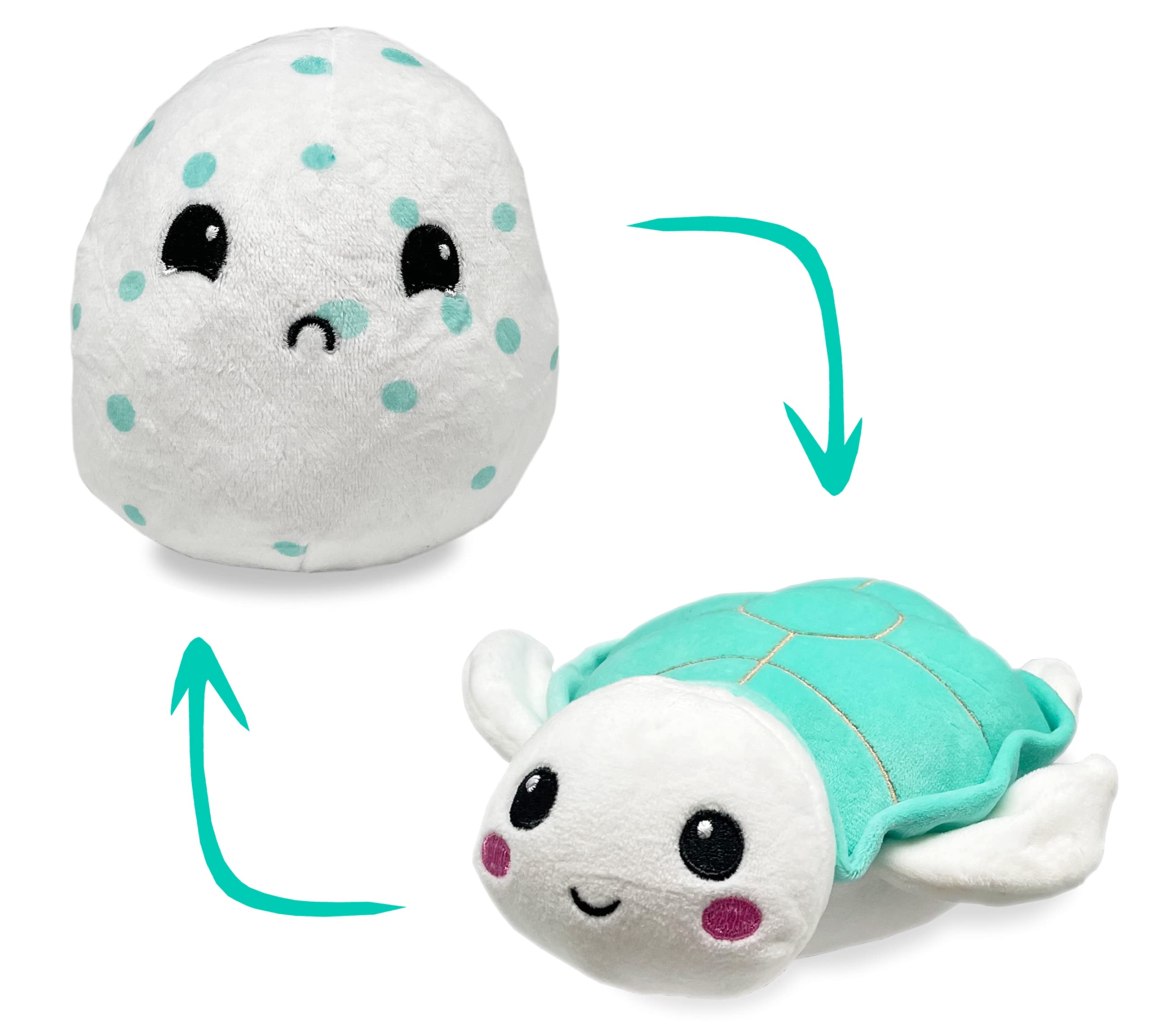 Reversible Sea Turtle to Egg Plush Toy - Cute Mood Changing Stuffed Animal (7 Inch) for Stress Relief & Anxiety - Perfect for Kids Room Decor, Birthday Gifts, and Emotional Support