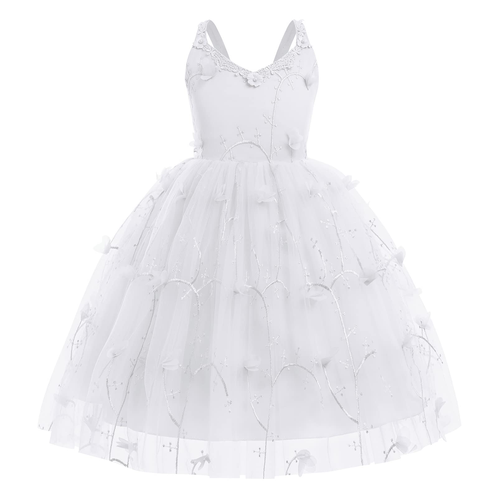 Butterfly Flower Girl Dress for Kids - Princess Birthday Wedding Bridesmaid Pageant Formal Party Gown - Backless Tulle Dress for Special Occasions & Photo Shoots