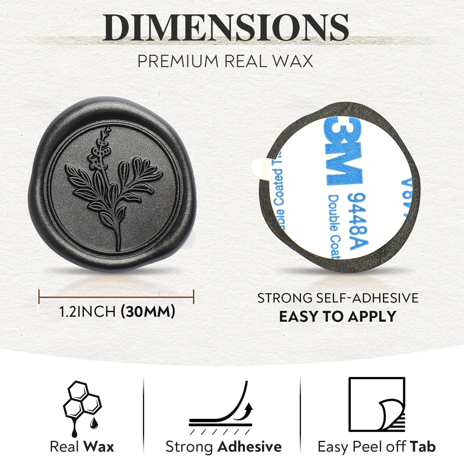 60 Pcs Black Wax Seal Stickers for Wedding Invitations & Envelopes - 3 Elegant Designs in 1 Pack - Premium Scrapbooking & Christmas Seals for DIY Crafts, Gift Wrapping & Stationery Decor
