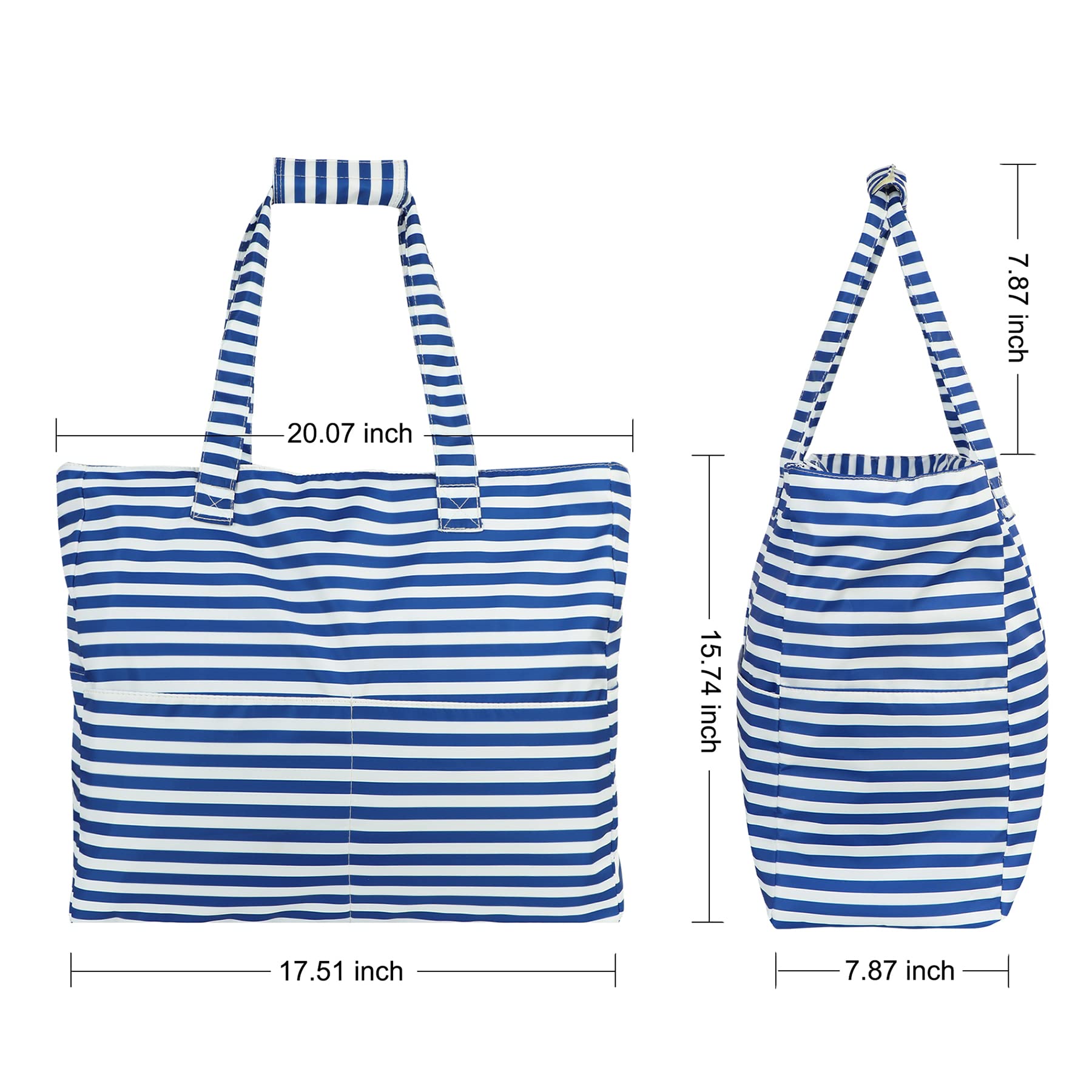 Waterproof Beach Bag for Women & Girls - Large Duffle Tote with Pockets - Cute Weekender Travel Bag - Essential for Beach Vacations, Family Trips & Kids - Blue Stripe Design - Perfect for Pool, Gym & Outdoor Adventures