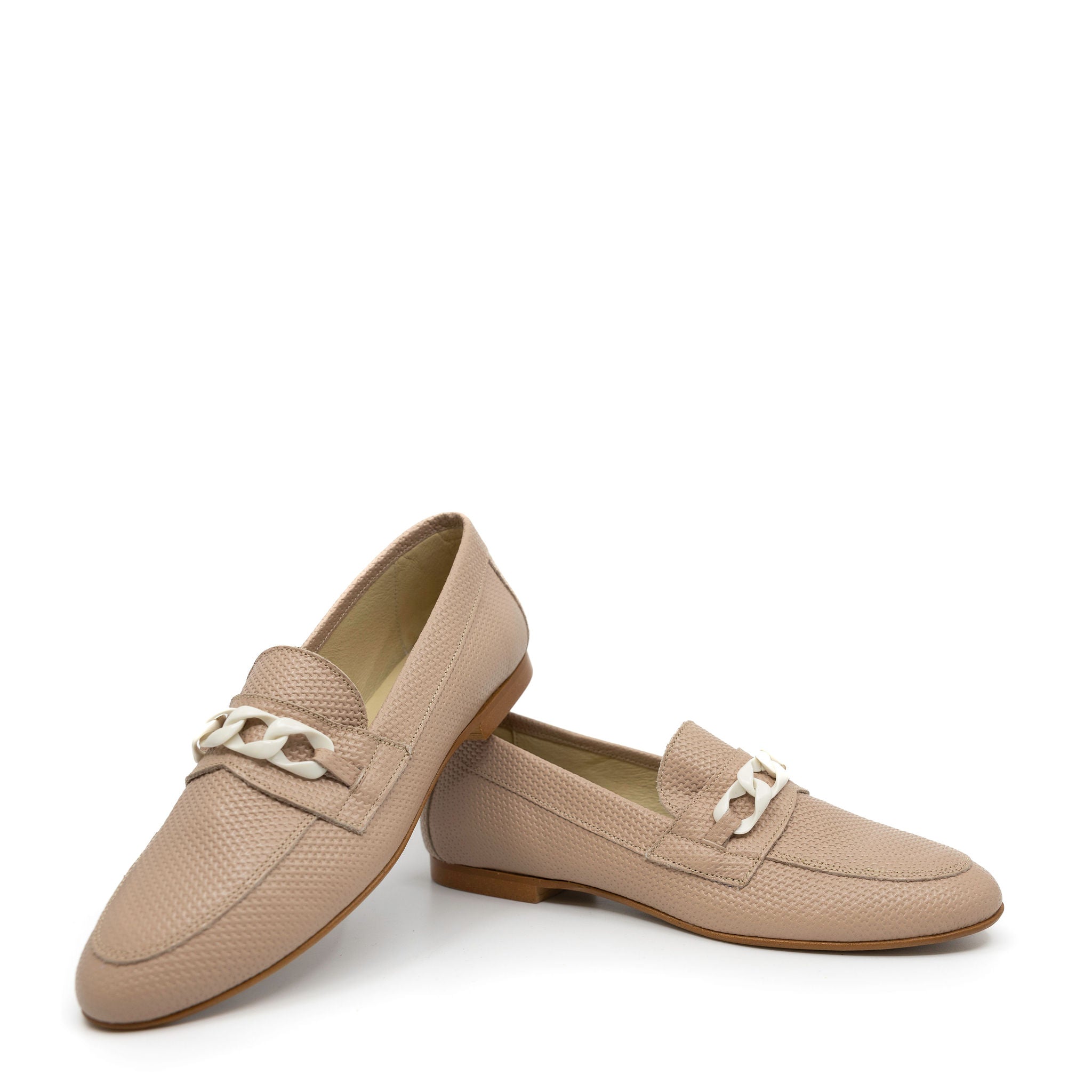 Blublonc Textured Leather Chain Loafers for Women - Comfortable Slip-On Shoes for Casual Outfits & Office Wear