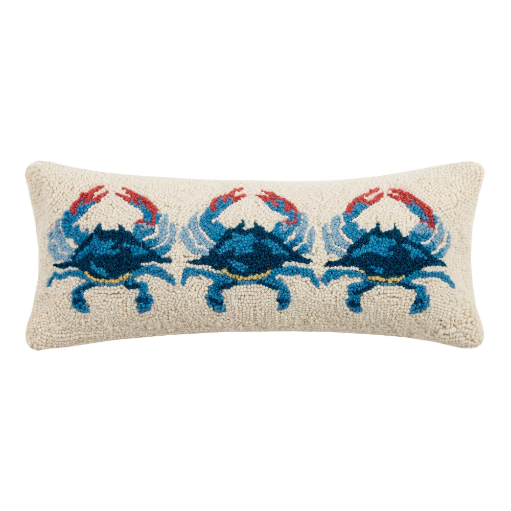 Blue Crab Hook Pillow - 8x20 Inches Soft Decorative Throw Pillow for Coastal Home Decor, Living Room, Bedroom, or Boat - Perfect for Beach House & Nautical Theme
