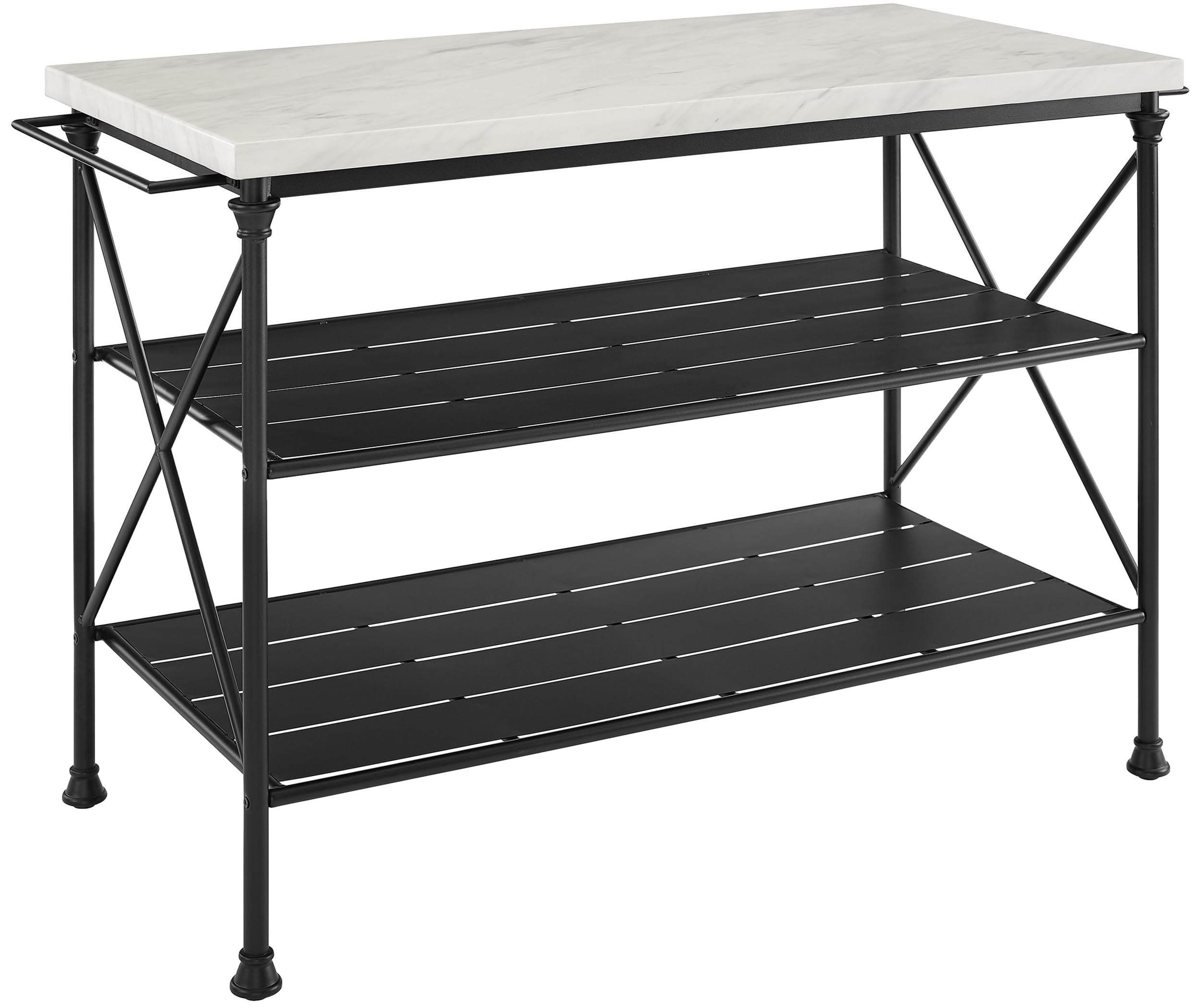 Crosley Madeleine Kitchen Island with Storage Shelves, Microwave Stand & Coffee Bar - Steel Frame with Faux Marble Top for Modern Kitchens, Dining Areas & Small Spaces