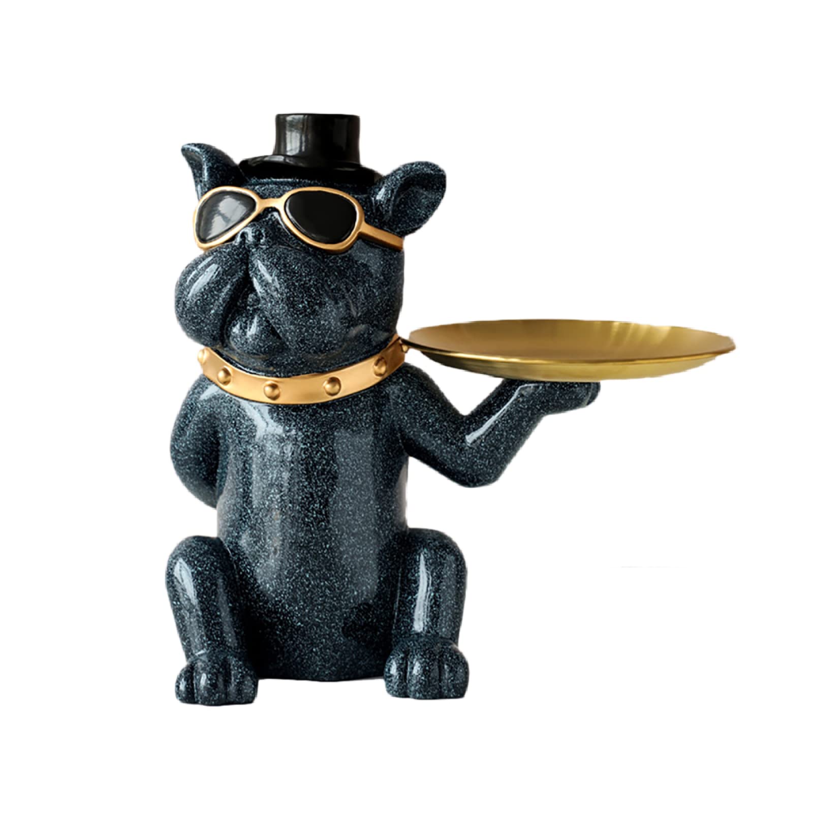 Resin Bulldog Statue Storage Tray - Modern Decorative Figurine for Coins, Keys & Candy | Dark Blue Dog Sculpture for Home, Office Desk & Entryway Decor | Unique Gift for Pet Lovers & Art Collectors