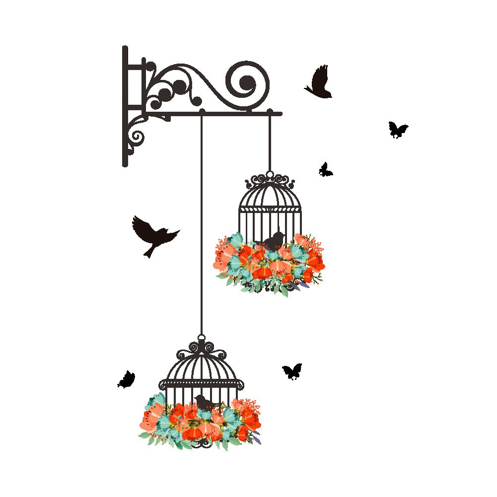 Birdcage Flower & Flying Birds Wall Decals - Removable Vinyl Stickers for Nursery, Kids Room & Living Room Decor - Home Art Mural for Bedroom, Lobby & Playroom - Perfect for Baby Shower Gifts & Wall Decorations