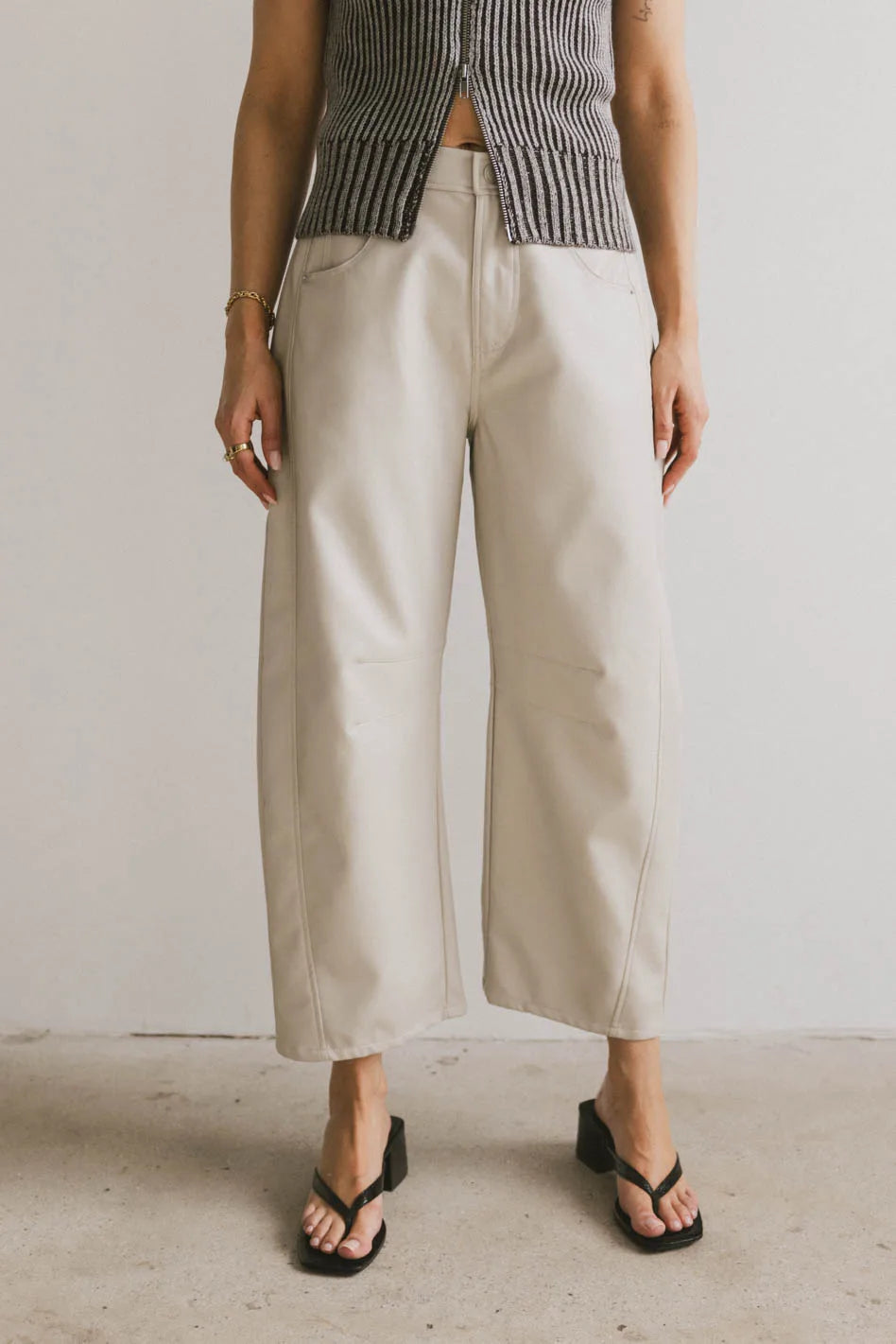 Langston Vegan Leather Barrel Jeans in Sand | Eco-Friendly Faux Leather Pants for Women | Perfect for Casual Wear, Office & Night Out | FINAL SALE