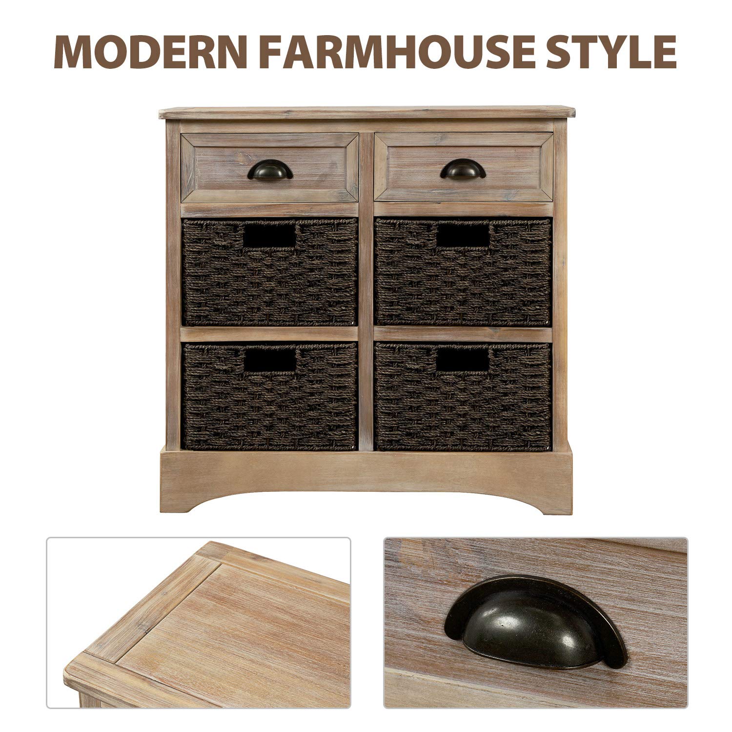 Vintage Storage Cabinet with 2 Drawers & 4 Baskets - Home Organization for Kitchen, Living Room & Entryway
