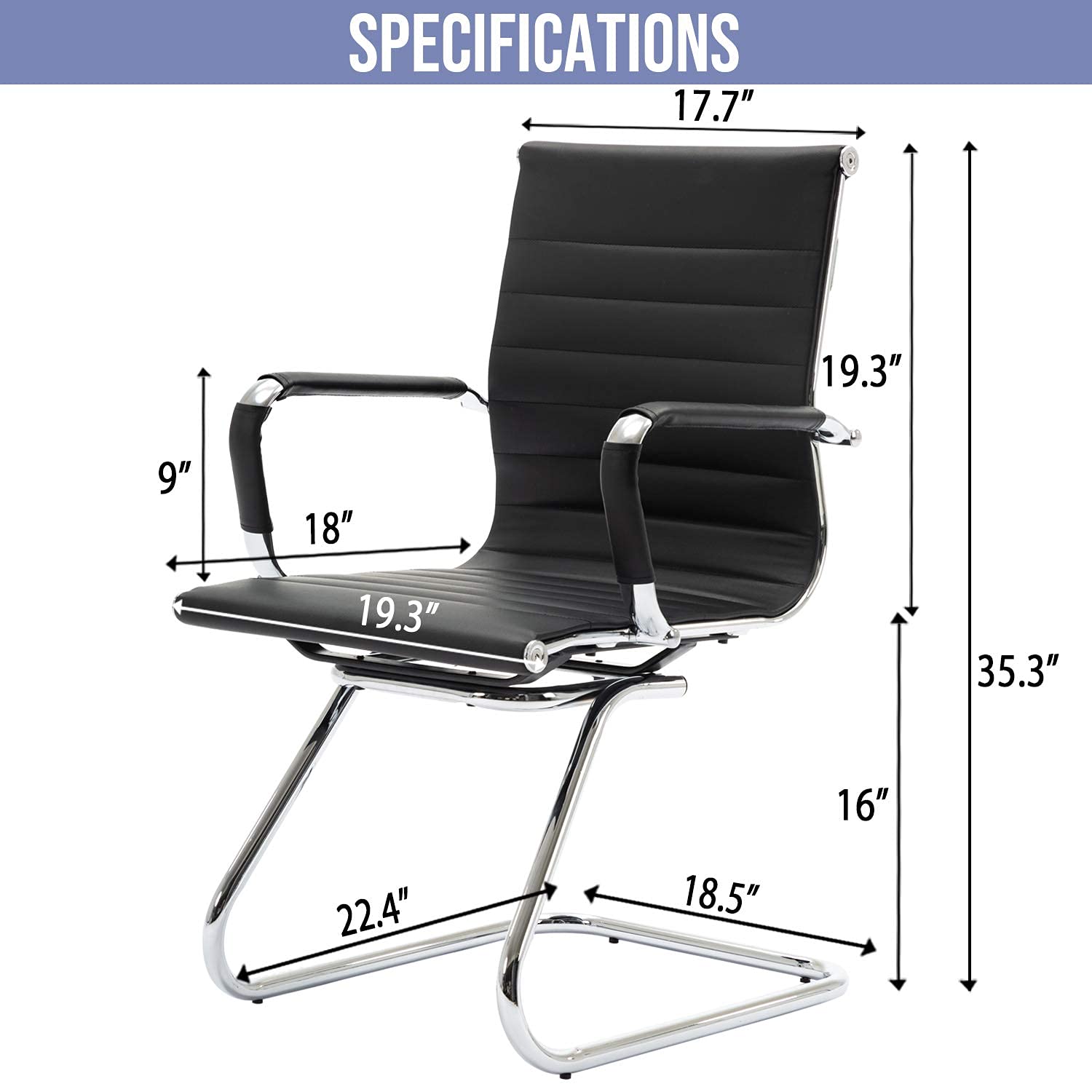 Wahson Office Guest Chairs Without Wheels - Leather Reception & Waiting Room Chairs - Mid Back Conference Chairs with Sled Base - Perfect for Meeting Rooms, Lobby Areas & Restrooms - Set of 2 Black Chairs - Ideal for Professional Offices, Waiting Areas & Corporate Spaces