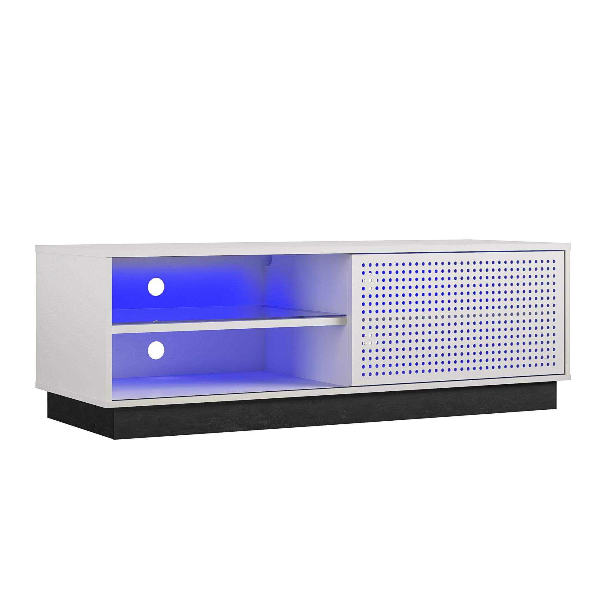NTENSE Glitch Gaming TV Stand for 60 Inch TVs - Modern Entertainment Center with LED RGB Lights & Wire Management - Perfect for Man Cave, Game Room & Play Room - Durable Metal TV Stand in White
