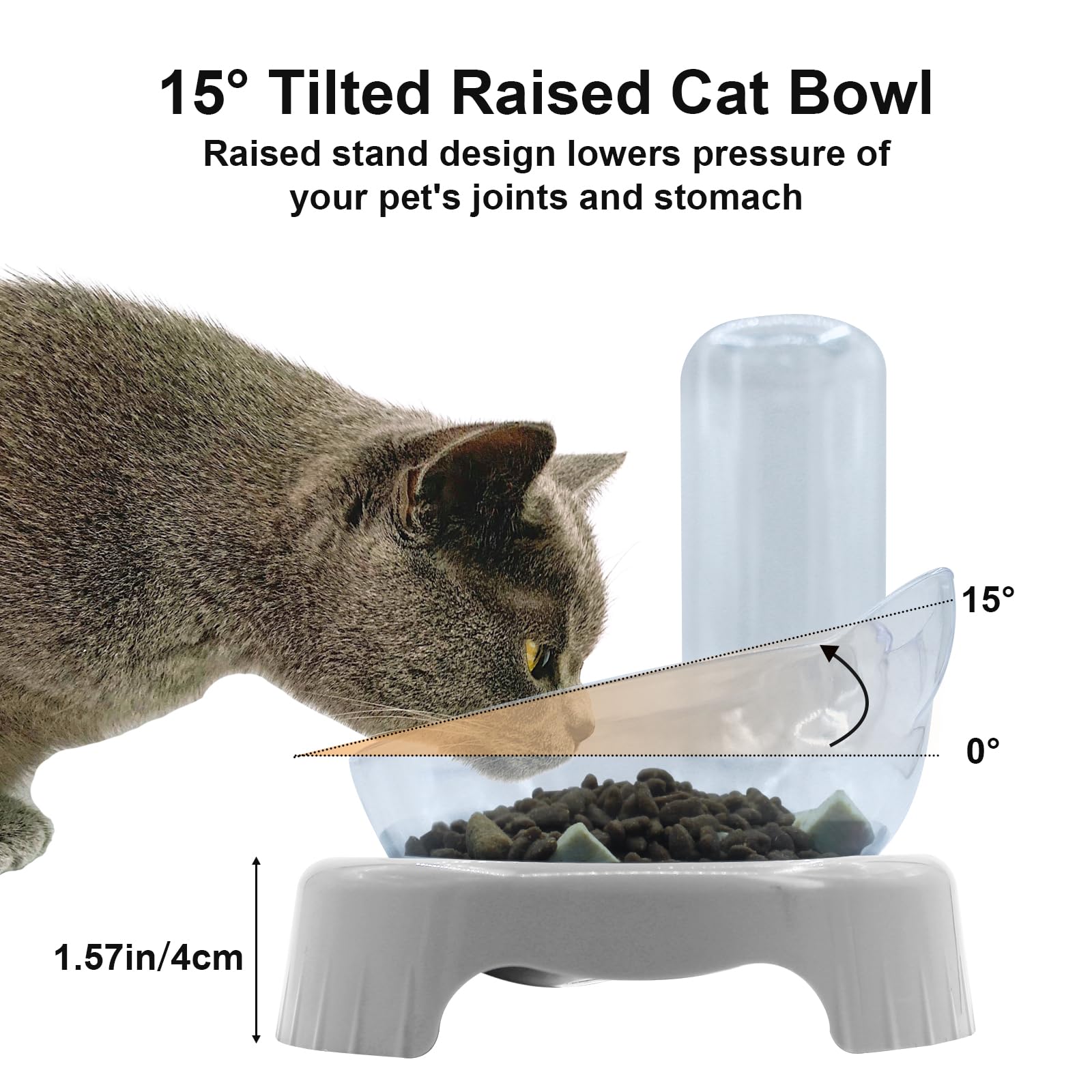 **Triple Cat Bowls with 15° Tilt - 3-in-1 Elevated Pet Feeder for Cats & Puppies | Whisker-Friendly Wet & Dry Food Bowls with Automatic Water Bottle | Perfect for Small Pets, Home & Travel Use (Lead White)**