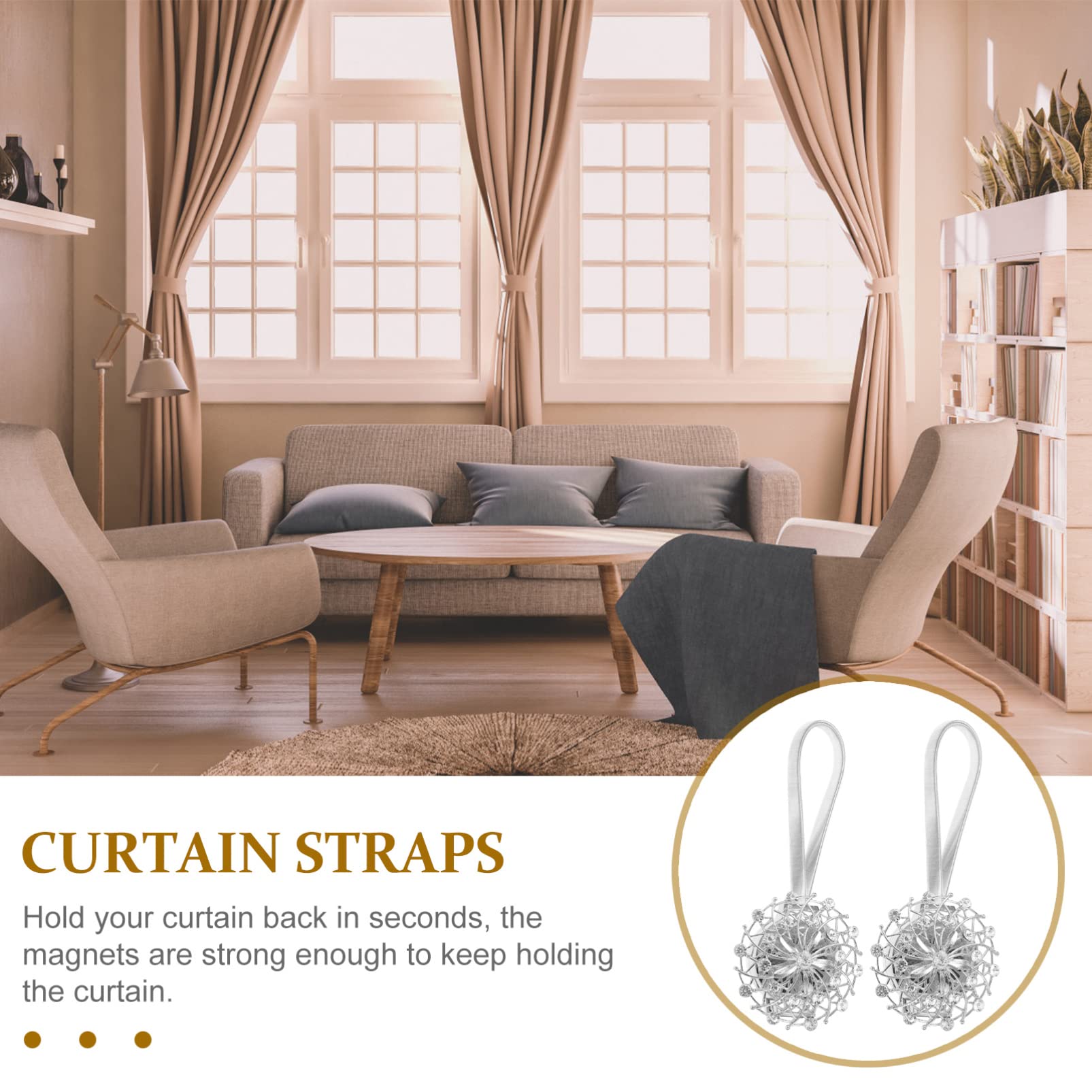 FOMIYES 2-Pack Silver Rhinestone Curtain Tiebacks - Crystal Drapes Holdbacks for Windows, Alloy Curtain Fasteners with Shiny Rhinestones - Perfect for Living Room, Bedroom & Wedding Decor