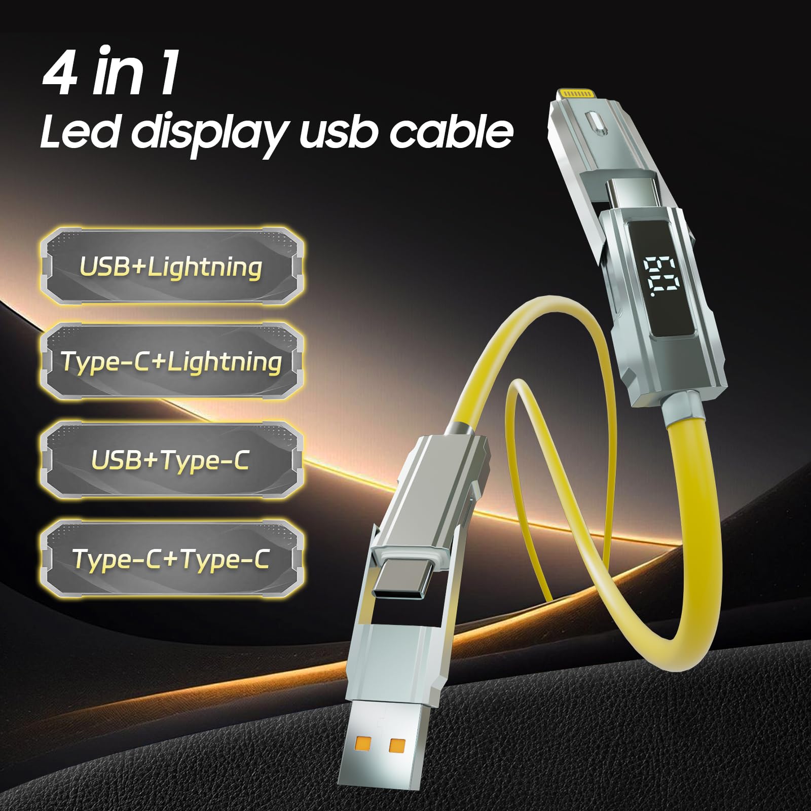 1M 4-in-1 Silicone Fast Charging Cable - 60W USB C Cable, Lightning Cable, USB C to Lightning, USB C to Type C, USB A to Lightning, USB A to Type C - Perfect for iPhone, Android, iPad, MacBook & Travel Charging