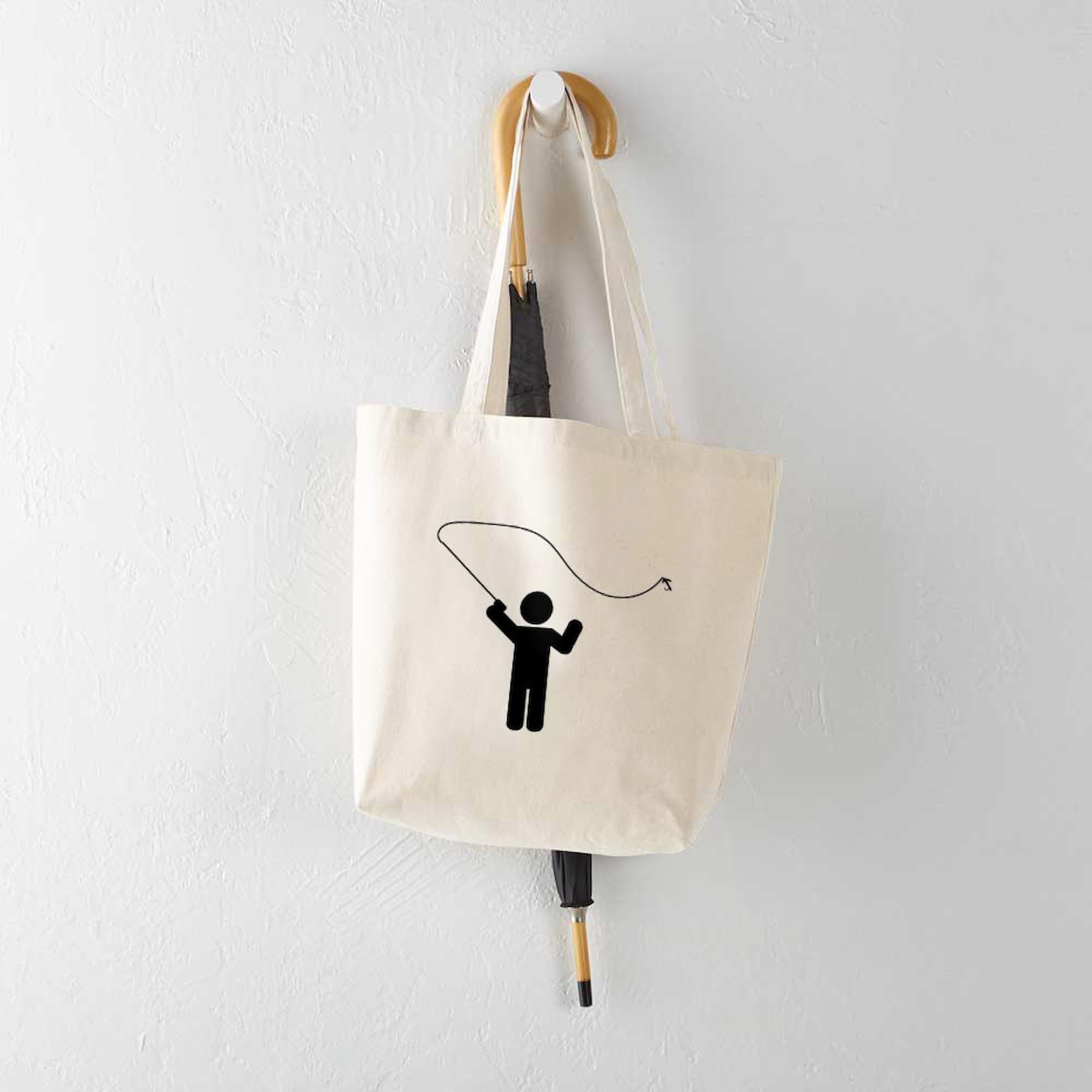 Fly Fishing Tote Bag - Natural Canvas Reusable Shopping Bag for Outdoor Enthusiasts | Perfect for Groceries, Beach Trips & Fishing Gear