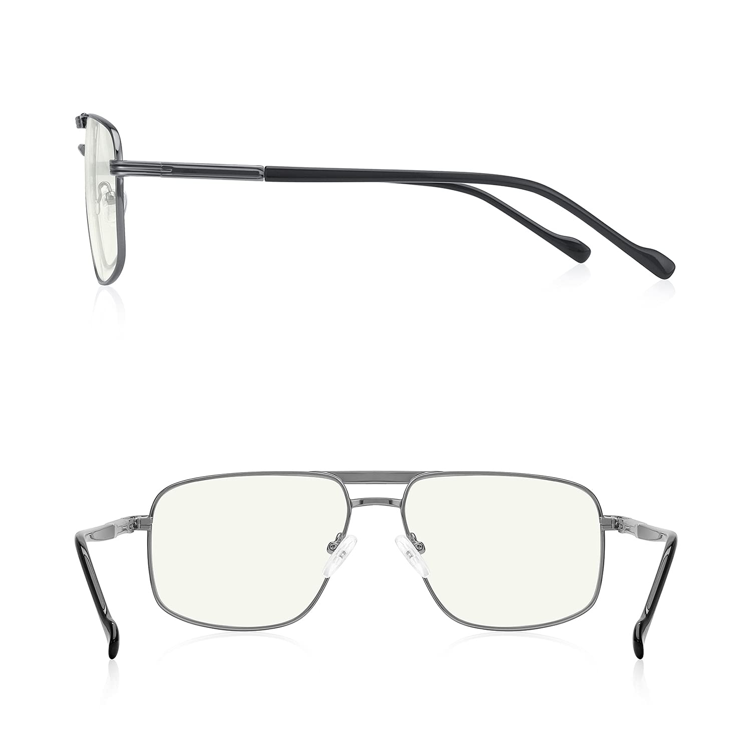 Blue Light Blocking Reading Glasses for Men - Square Frame with Double Bridge - Computer Glasses for Office Work & Screen Time