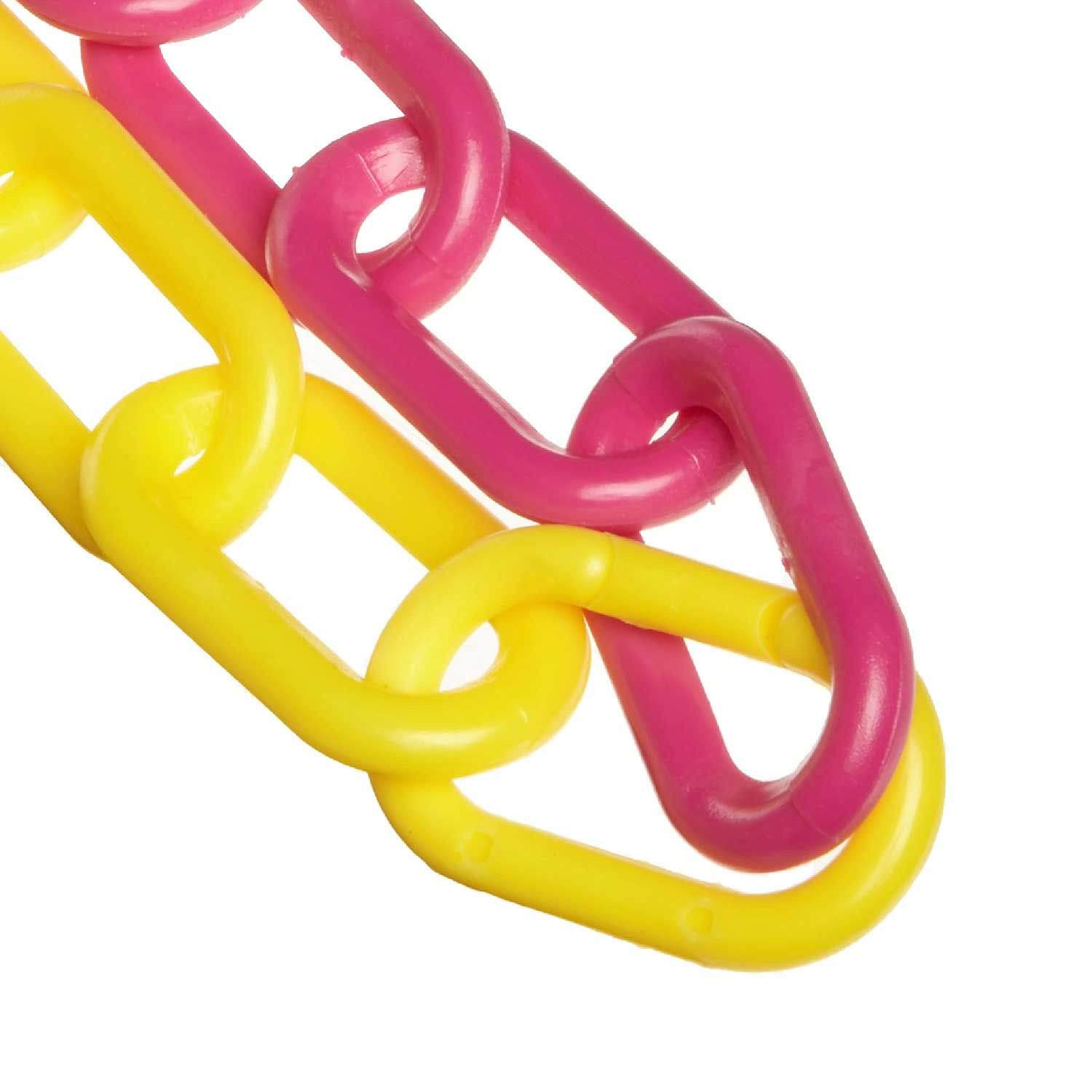 Mr. Chain 50030-100 Standard Plastic Safety Barrier Chain, 2-Inch Diameter, 100-Feet Length, High-Visibility Yellow/Magenta - Perfect for Crowd Control, Event Barriers & Warehouse Safety