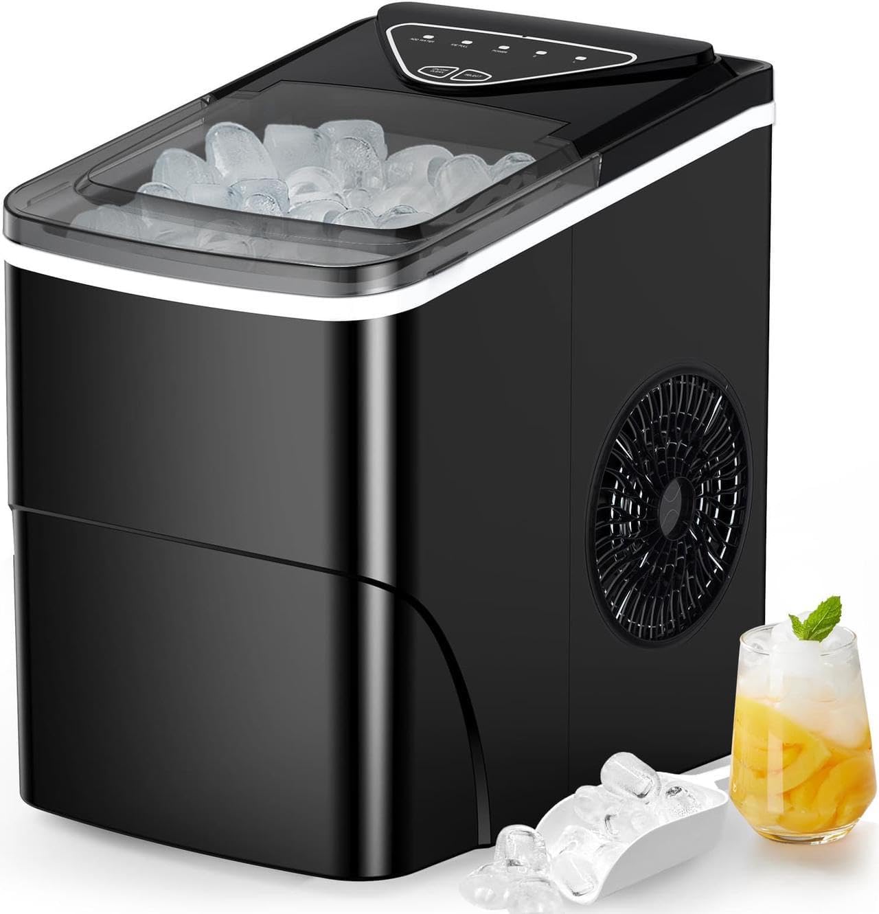 Silonn Portable Countertop Ice Maker Machine - 26lbs/24Hrs, Auto-Cleaning, 2 Ice Size Options (Bullet Ice) for Home, Kitchen, Office, Bar & Parties | Perfect for Cocktails, Beverages & Outdoor Events - Black