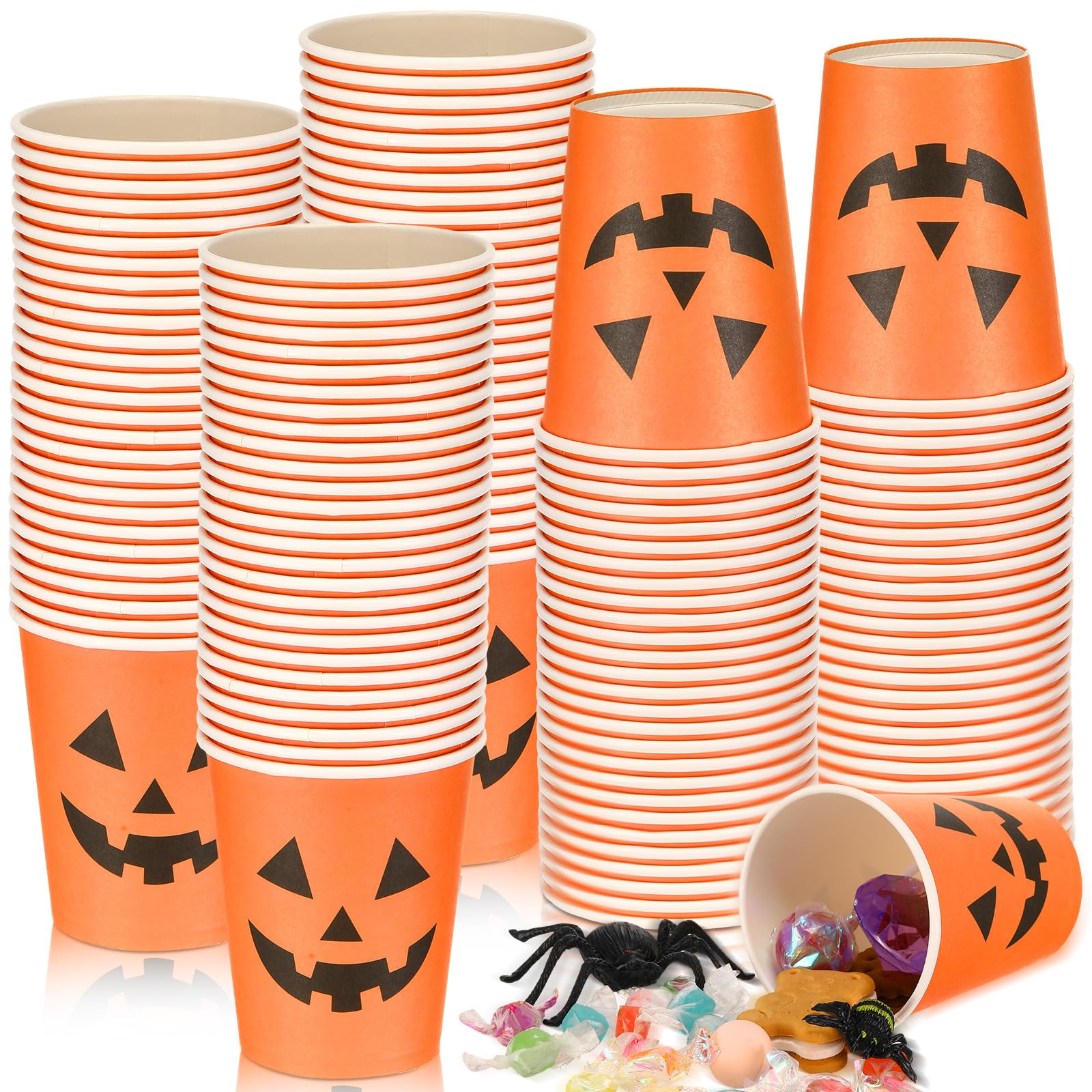 Halloween Paper Cups 100Pcs - 9oz Pumpkin Face Design for Parties & Snacks