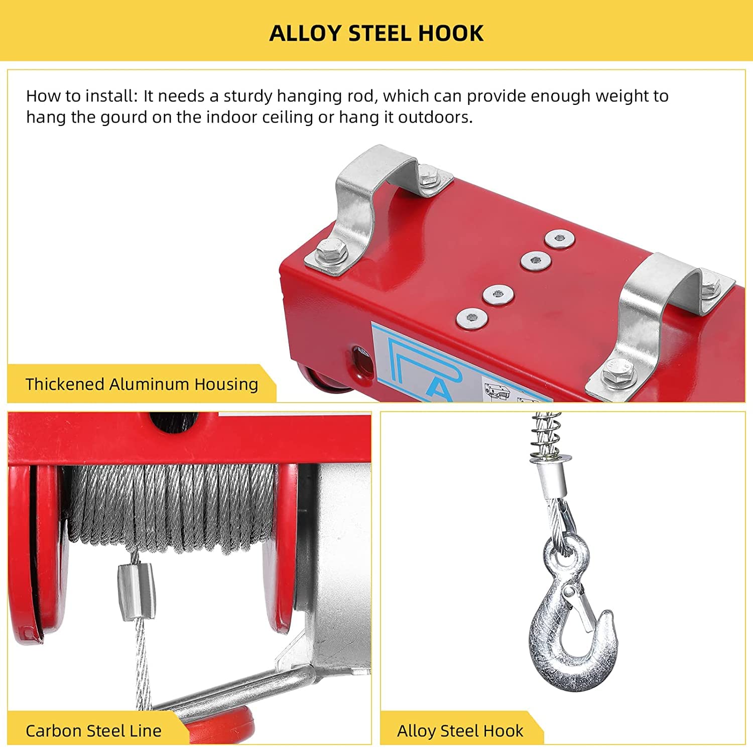 440lbs Electric Hoist with 12m Rope & Wireless Remote Control - 110V Heavy Duty Lifting Hoist for Garage, Ceiling, Factory Warehouse - Perfect for Automotive Repair, Construction, and Industrial Material Handling