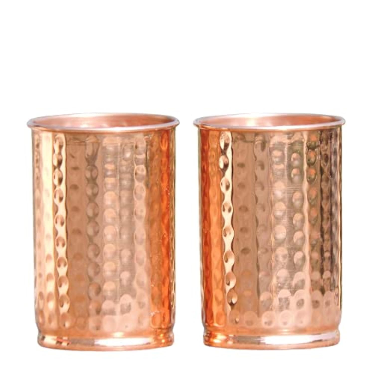 Hammered Pure Copper (99.74%) Tumbler Set of 2 - 11.8oz Travel Copper Mugs for Water, Juice & Ayurveda Health Benefits | Perfect for Home, Office & Outdoor Use