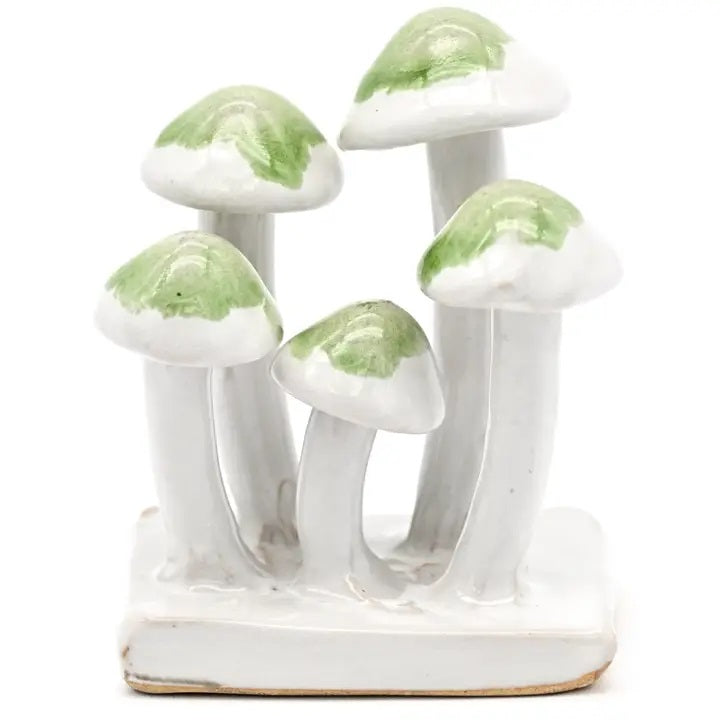 Handmade Porcelain Mushroom Cluster Decor - Green & White Ceramic Mushroom Set for Home, Garden, and Tabletop Decorations
